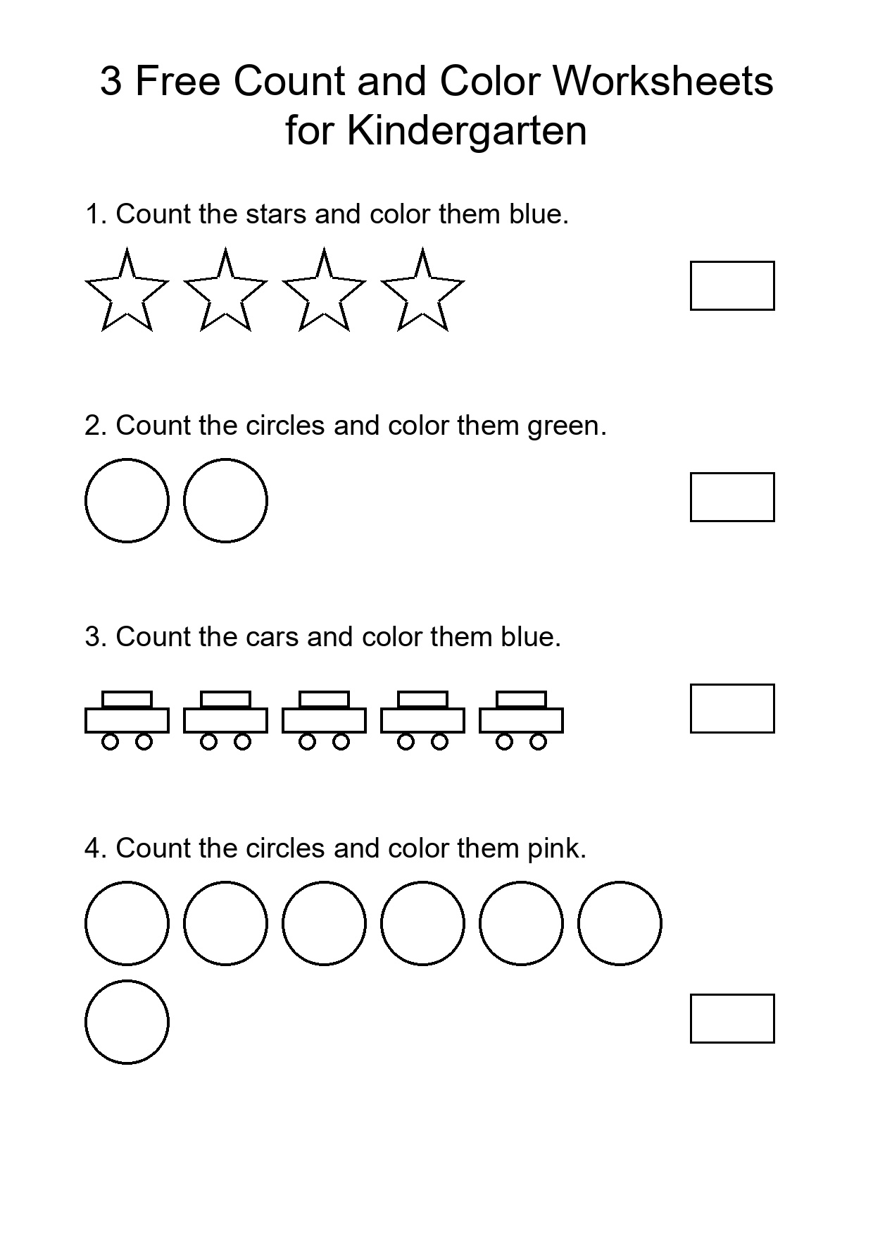 3 Free Count and Color Worksheets for Kindergarten