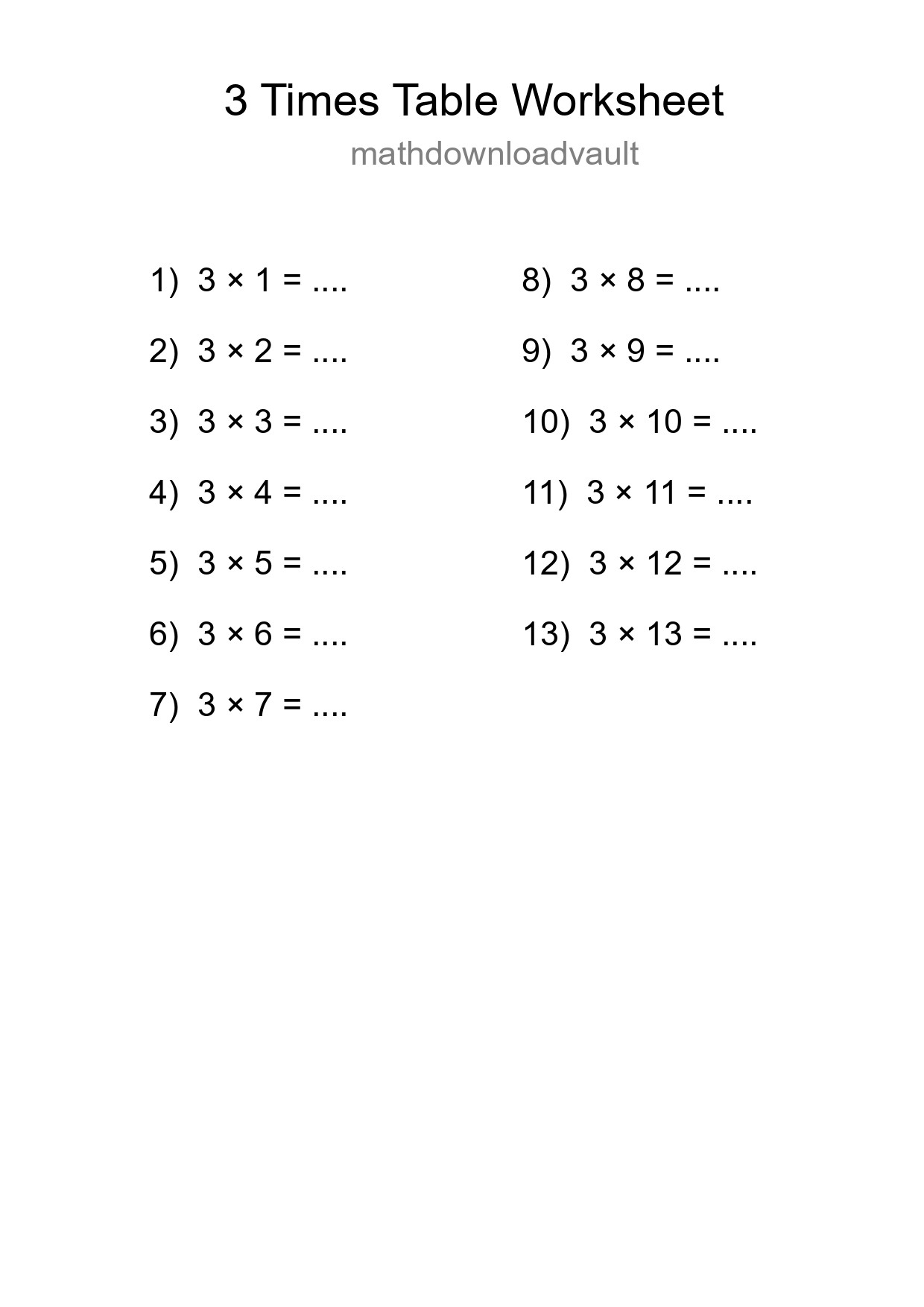 3 Times Table Worksheet For Grade 2 - Part 207