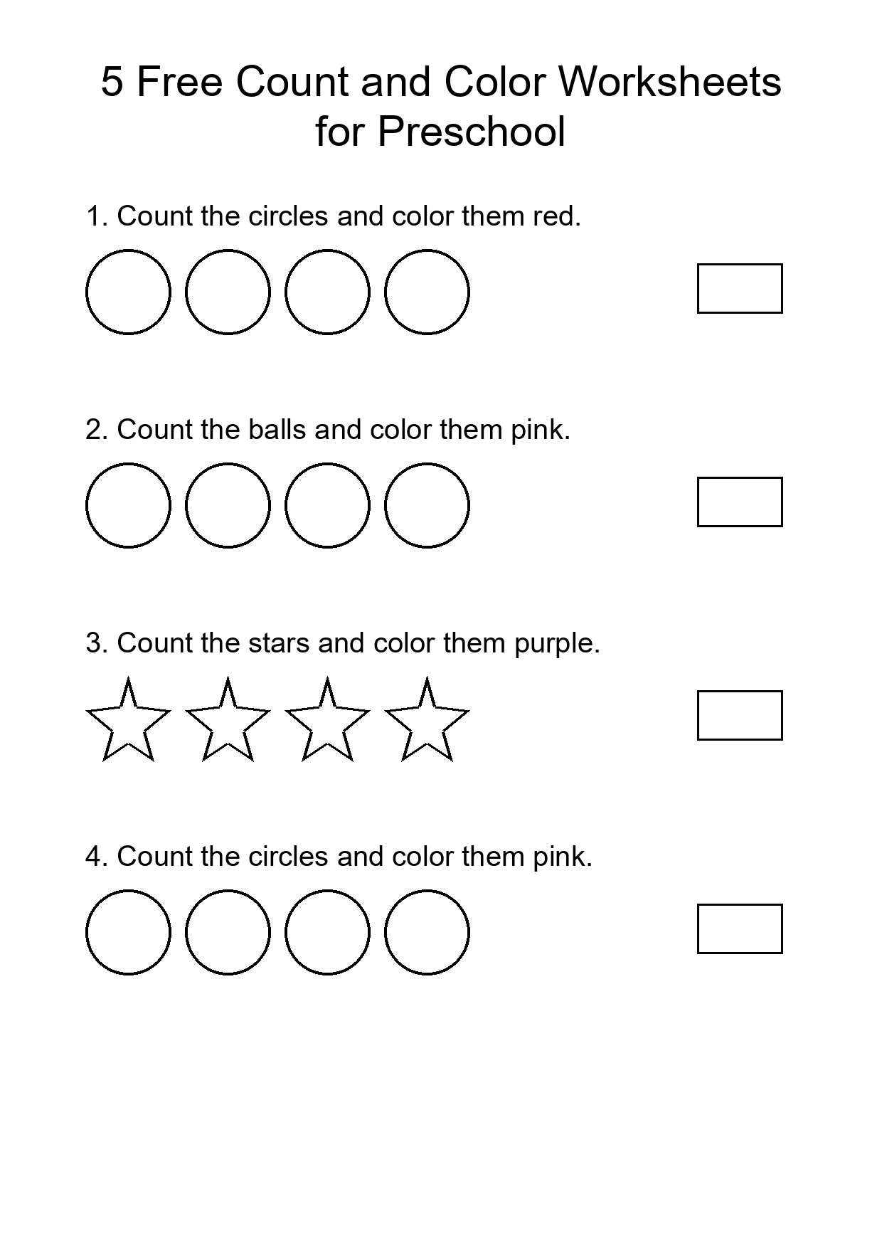 5 Free Count and Color Worksheets for Preschool
