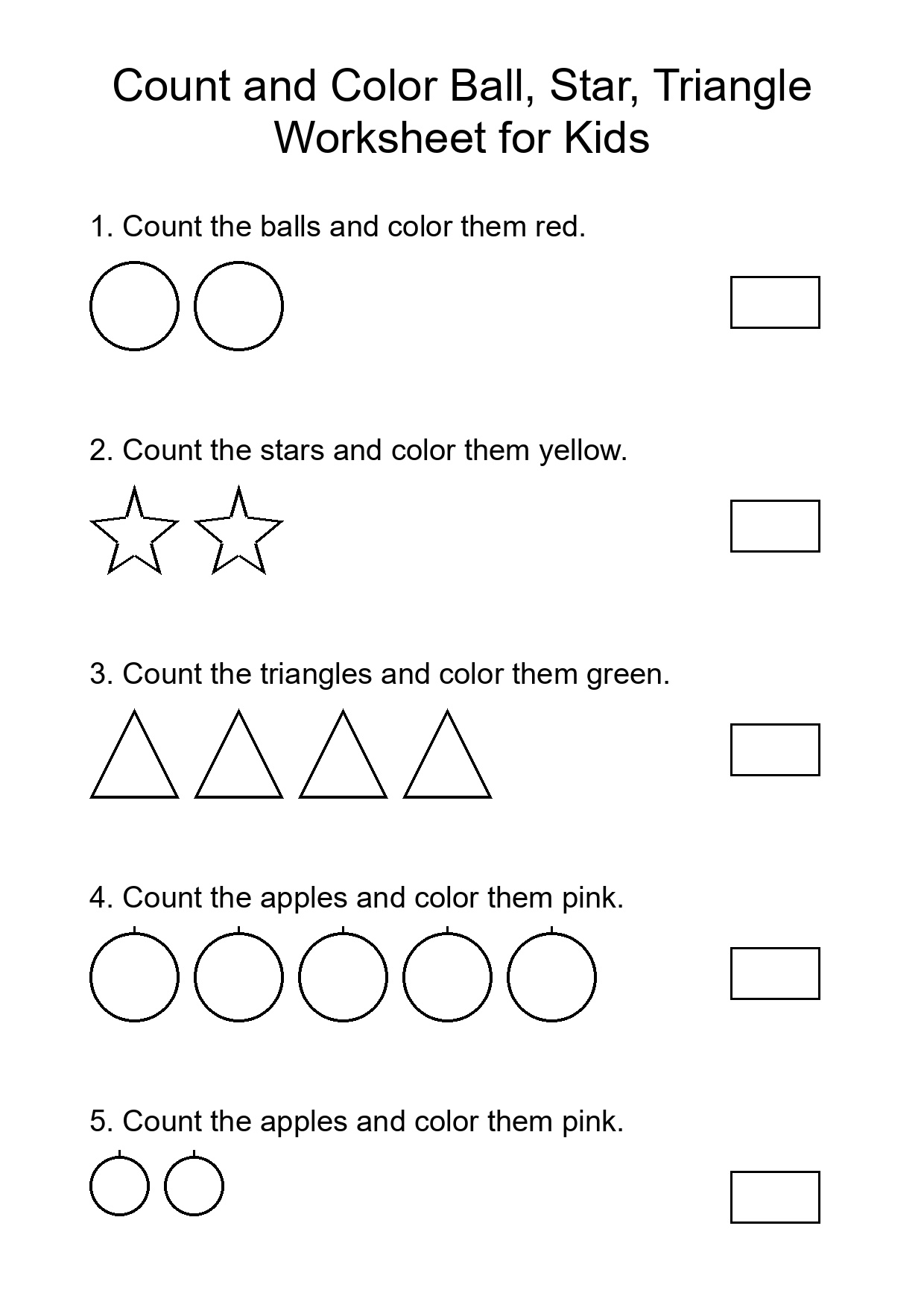 Count and Color Ball, Star, Triangle Worksheet for Kids