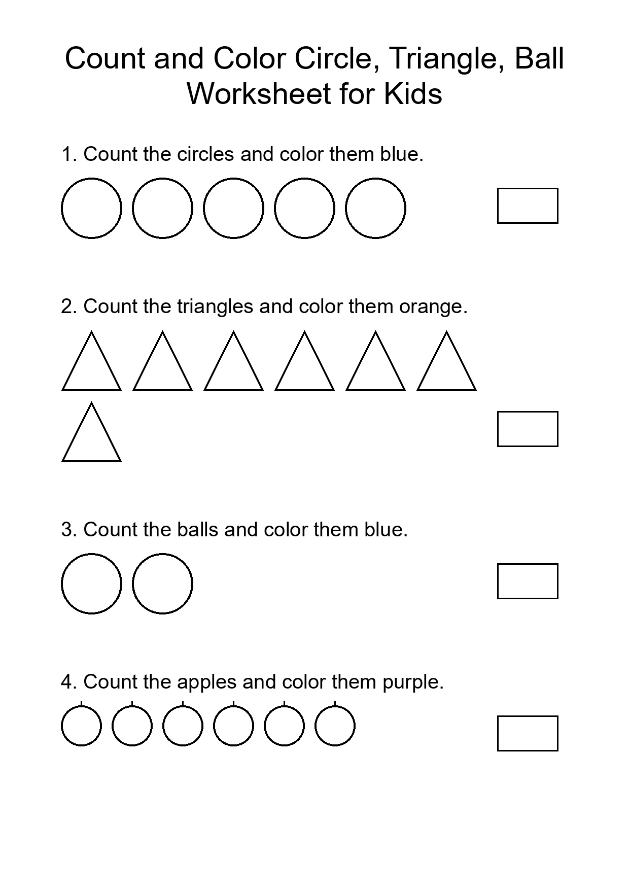 Count and Color Circle, Triangle, Ball Worksheet for Kids