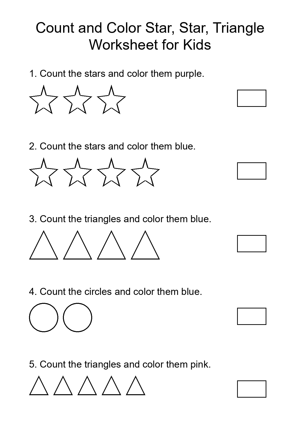 Count and Color Star, Star, Triangle Worksheet for Kids