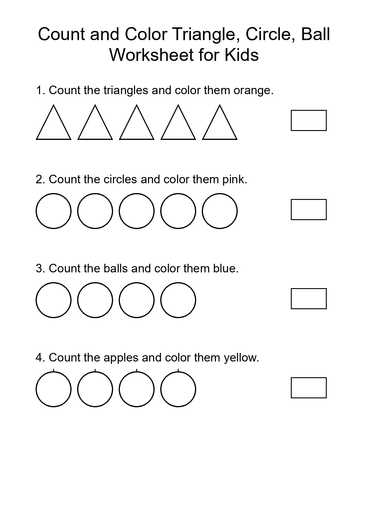 Count and Color Triangle, Circle, Ball Worksheet for Kids