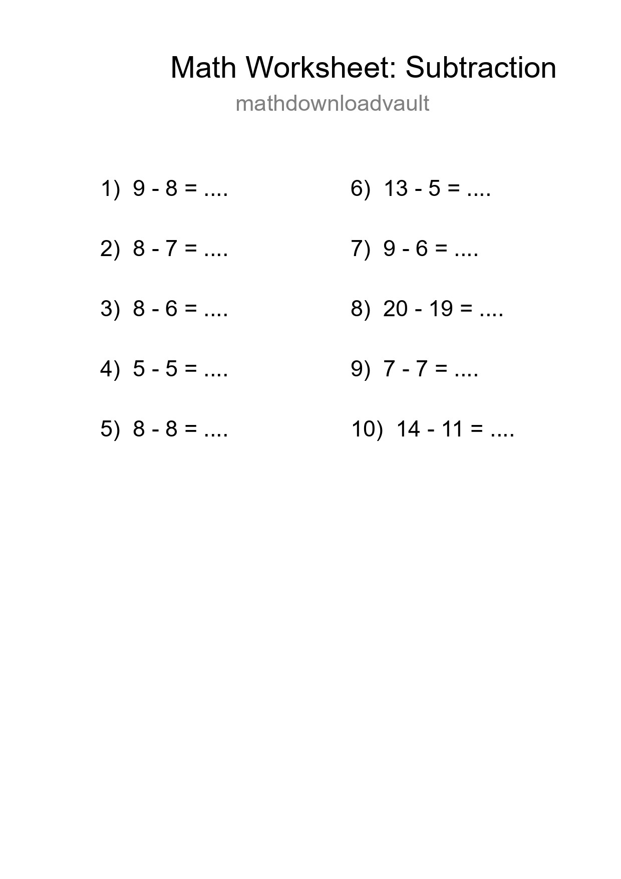 Free 10 Subtraction Math Worksheet For Grade 2 - Part 217