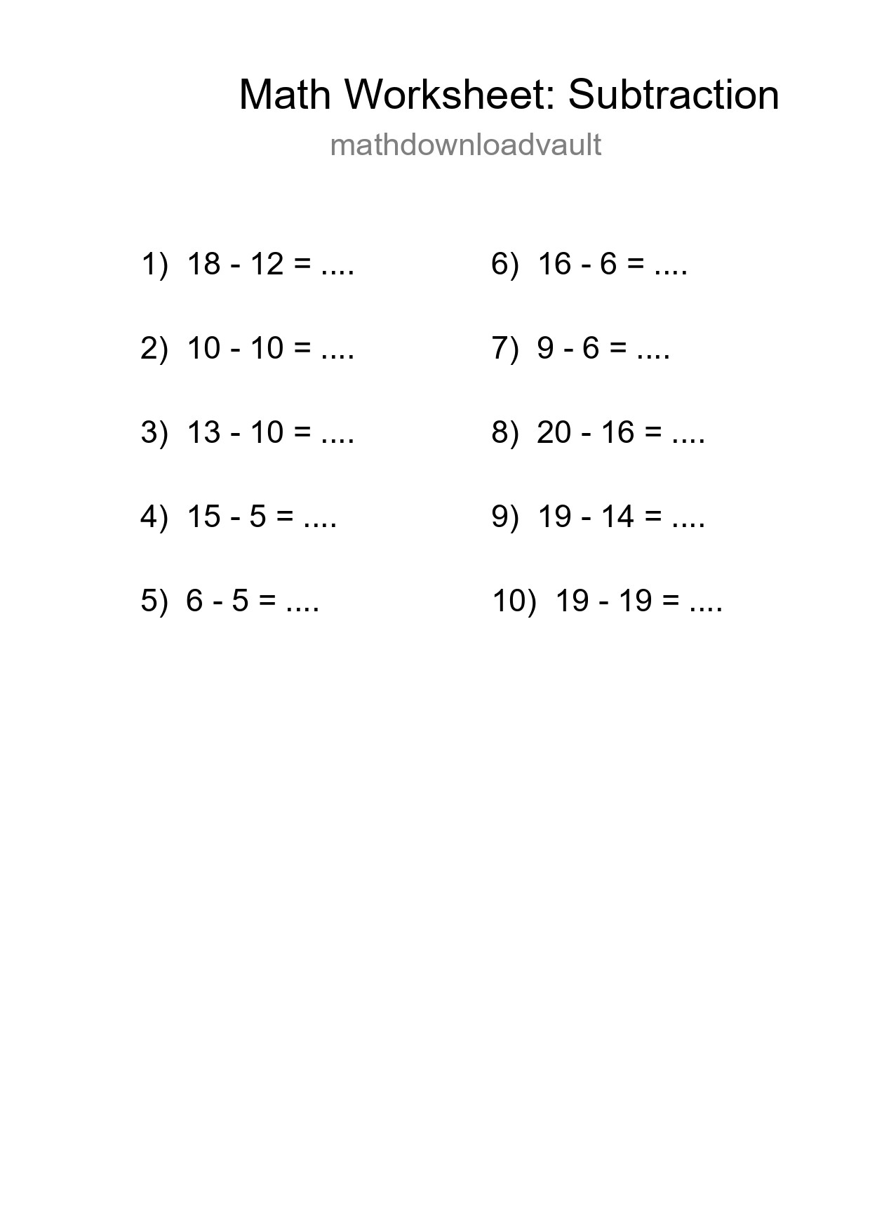 Free 10 Subtraction Math Worksheet For Grade 2 With Answers - Part 228