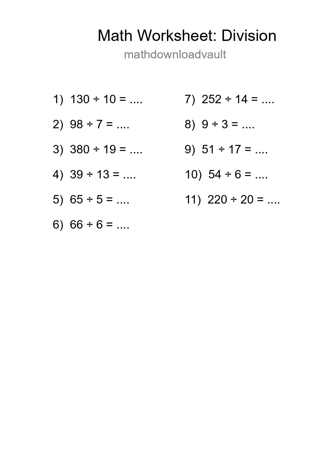 Free 11 Division Math Worksheet For Grade 2 - Part 191