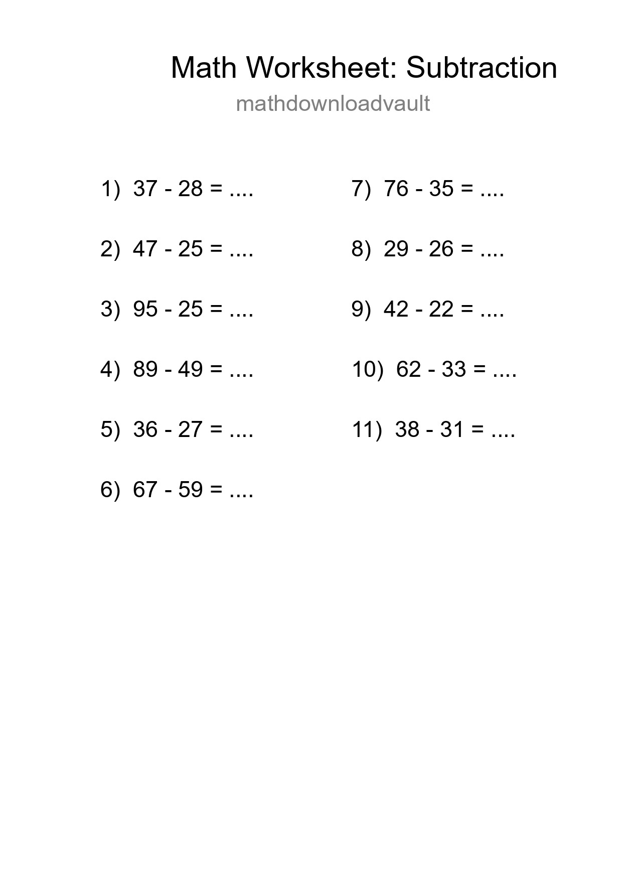 Free 11 Subtraction Math Worksheet For Grade 3 With Answers - Part 107