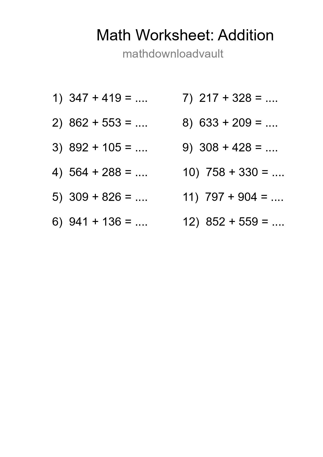 Free 12 Addition Math Worksheet For Grade 5 With Answers - Part 89