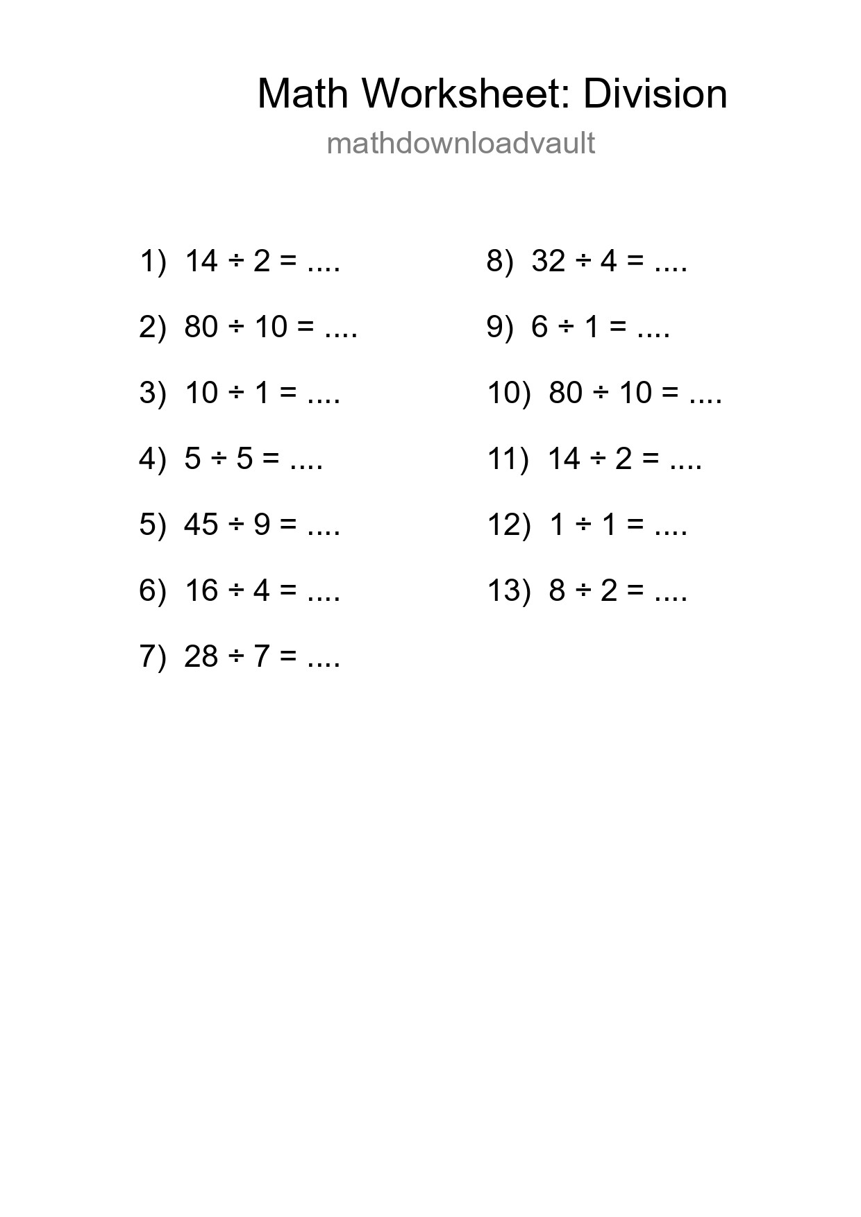 Free 13 Division Math Worksheet For Grade 1 With Answers - Part 147