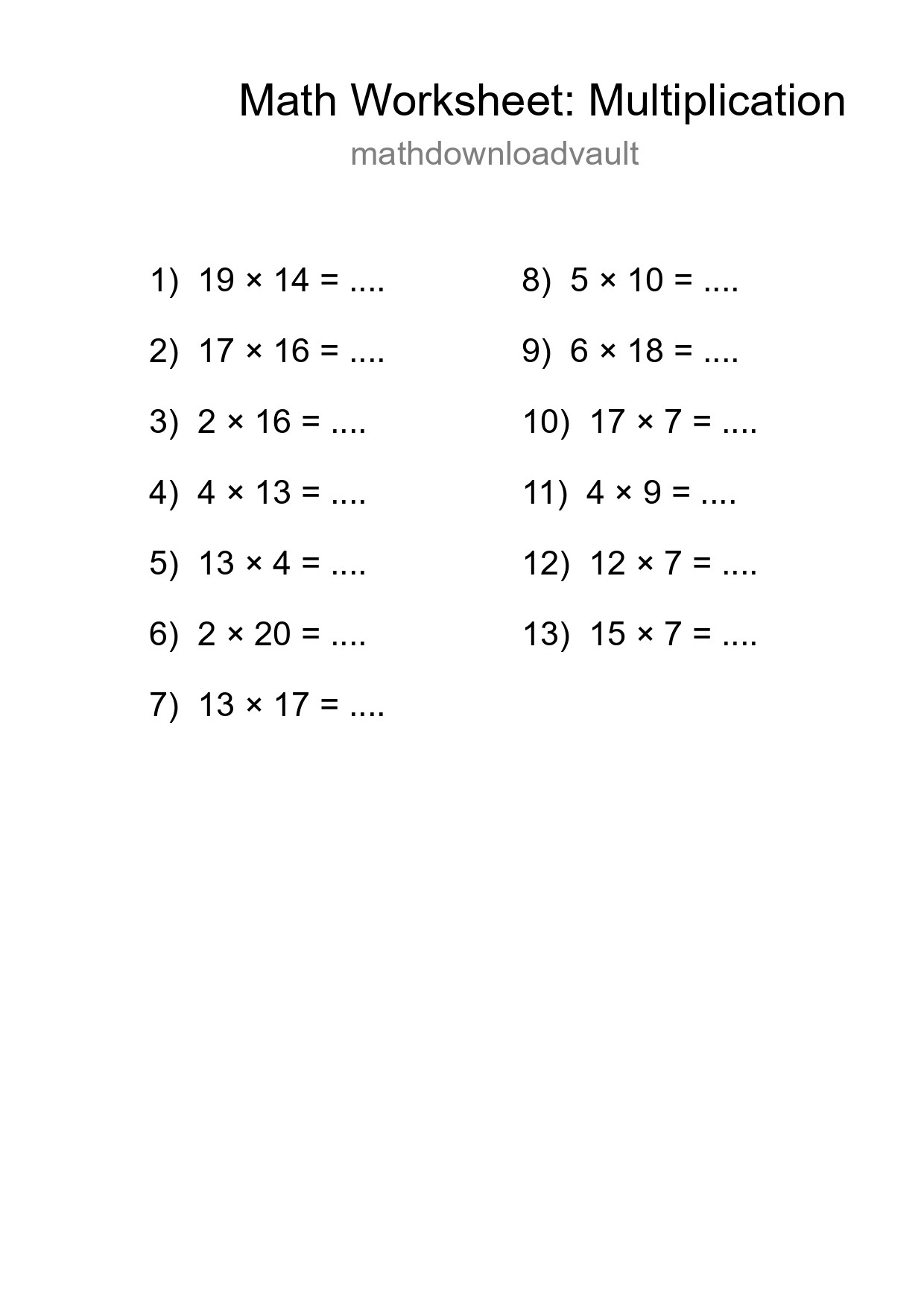 Free 13 Multiplication Math Worksheet For Grade 2 - Part 29