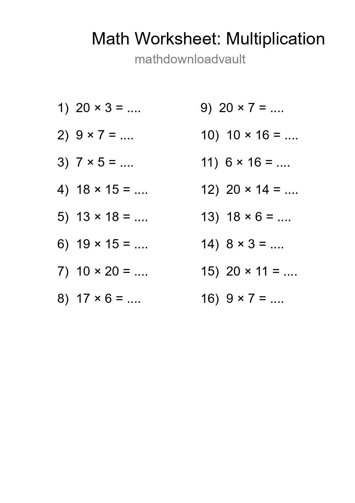 Free 16 Multiplication Math Worksheet For Grade 2 - Part 117