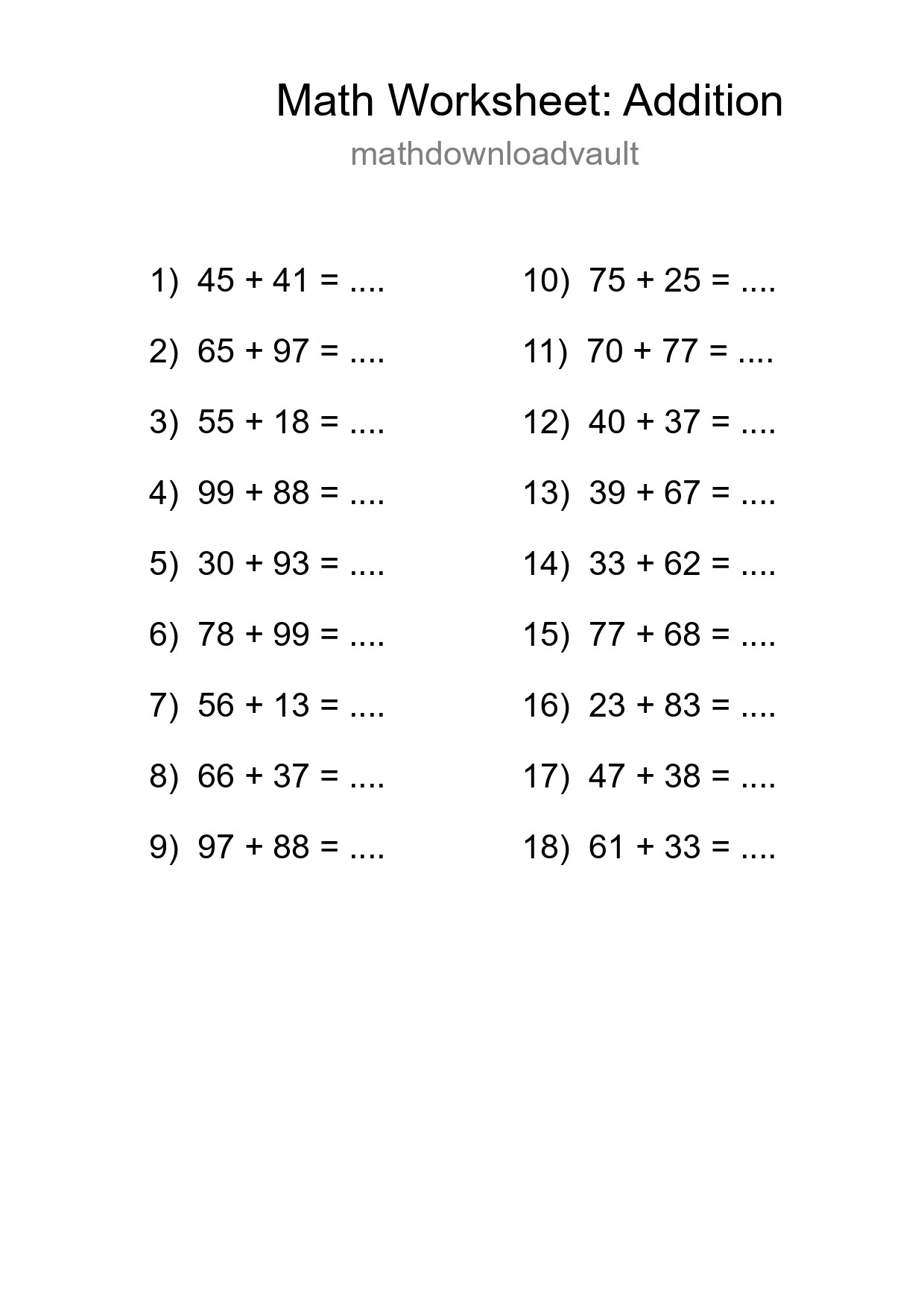 Free 18 Addition Math Worksheet For Grade 3 With Answers - Part 298