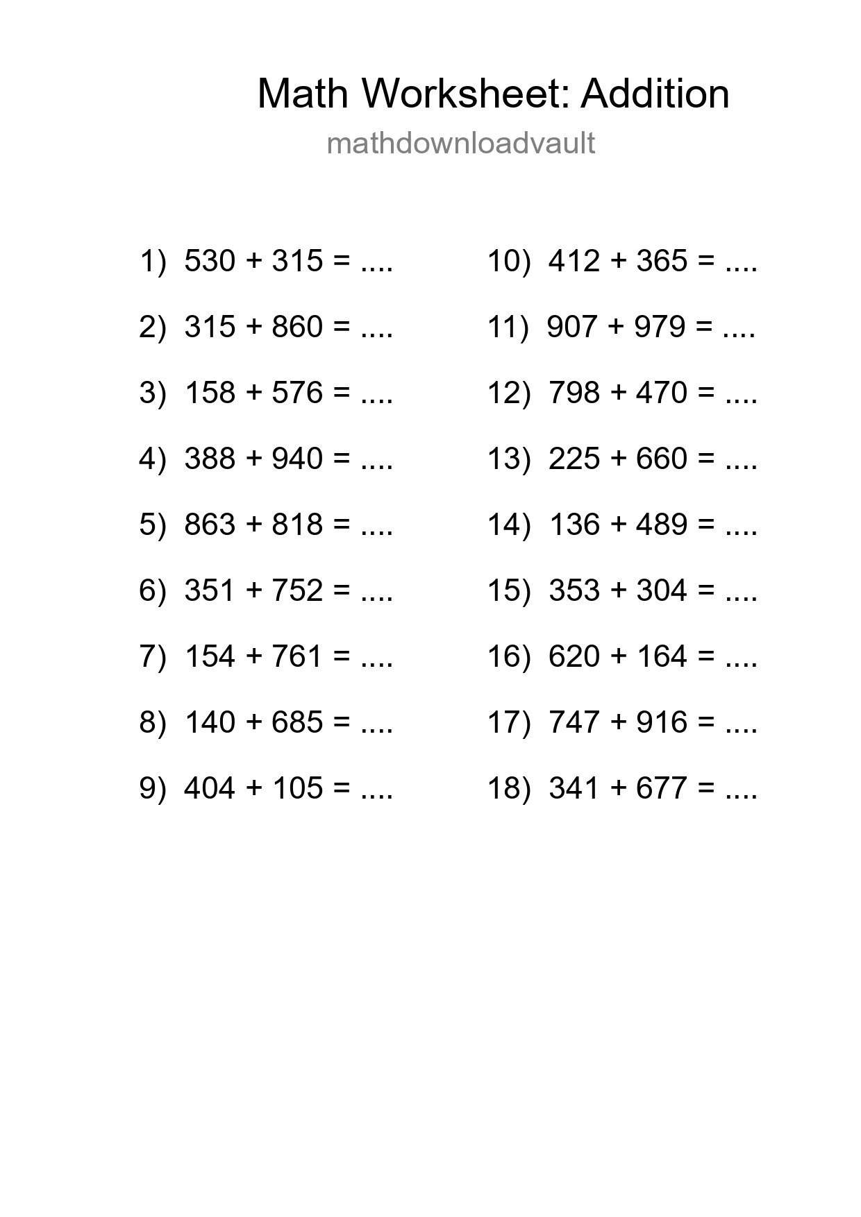 Free 18 Addition Math Worksheet For Grade 5 - Part 133