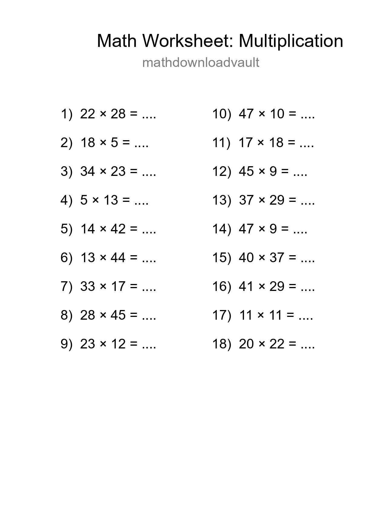 Free 18 Multiplication Math Worksheet For Grade 2 - Part 62