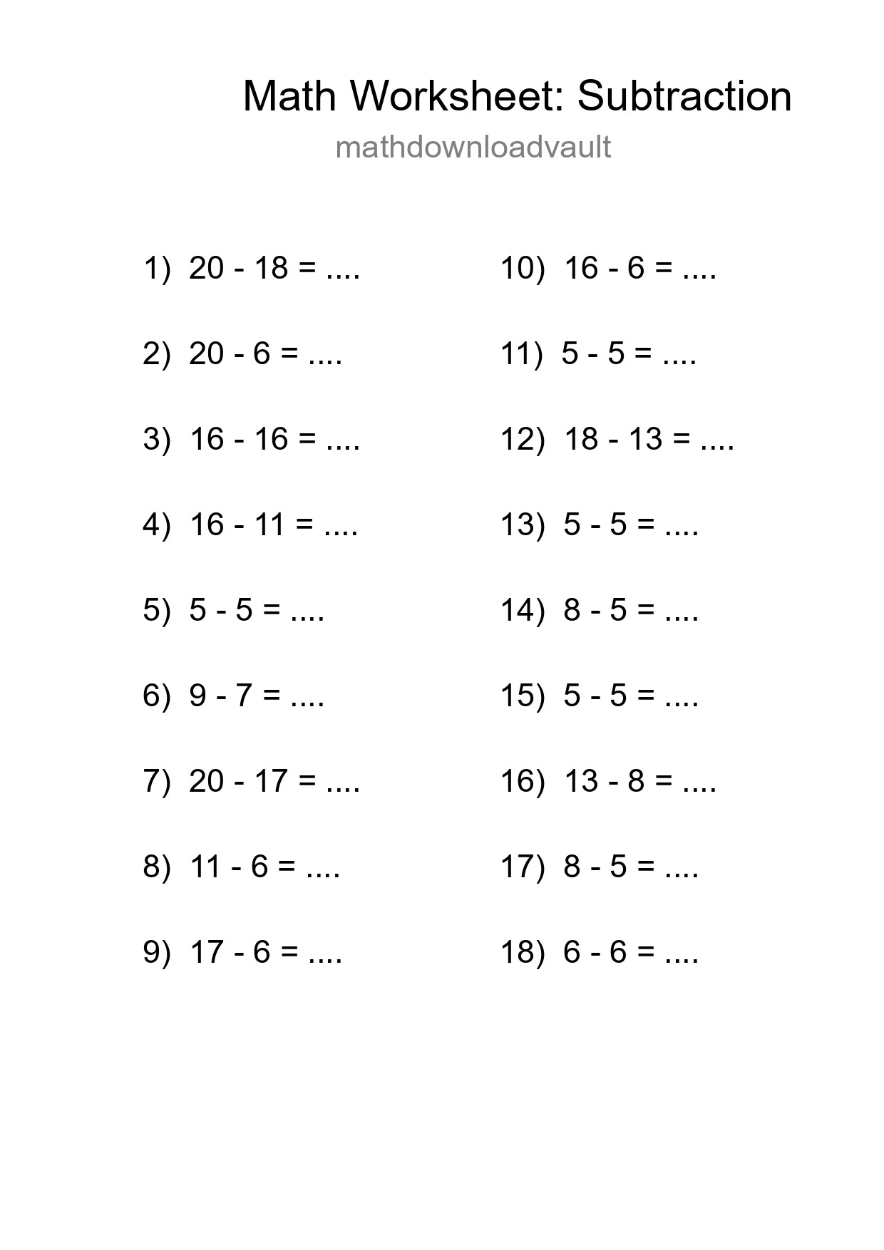 Free 18 Subtraction Math Worksheet For Grade 2 With Answers - Part 52