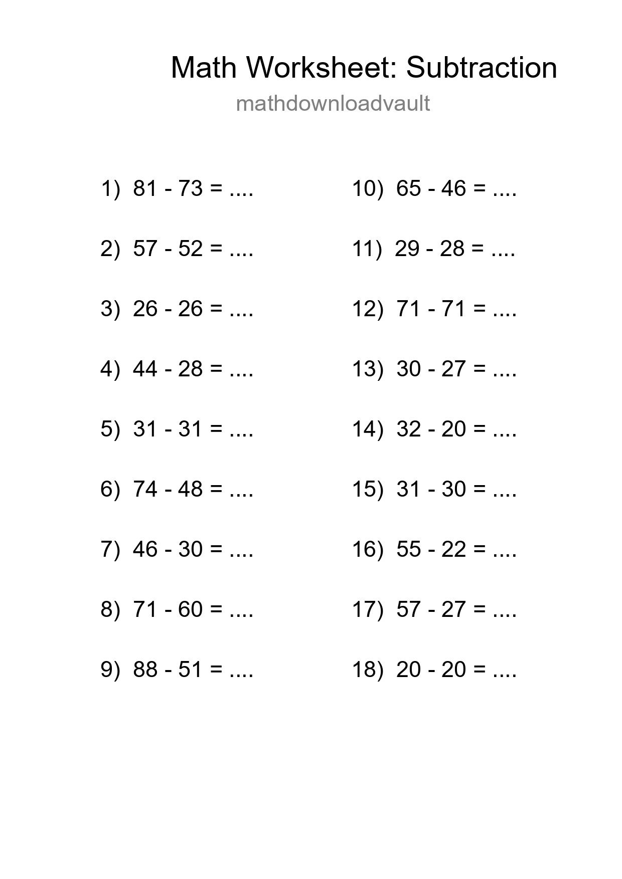 Free 18 Subtraction Math Worksheet For Grade 3 With Answers - Part 272