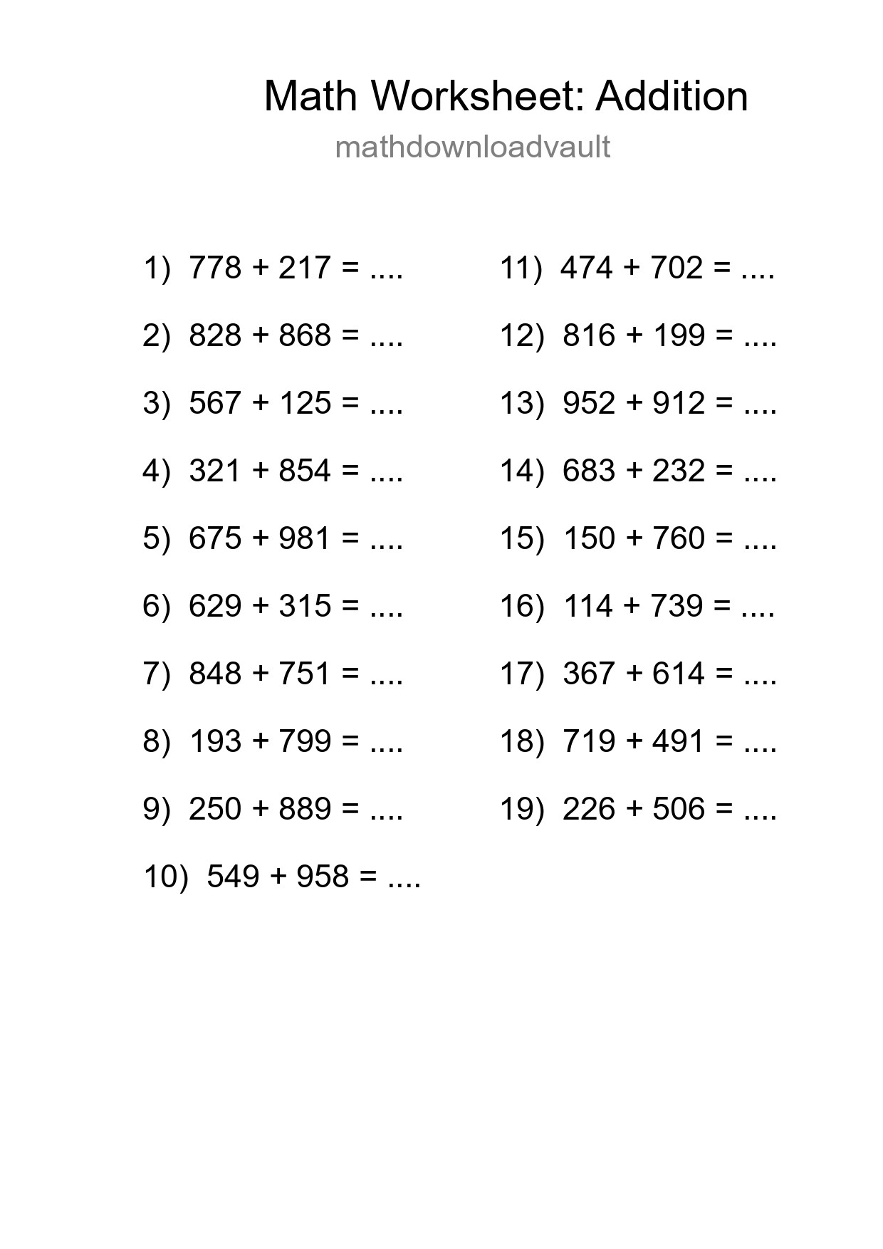 Free 19 Addition Math Worksheet For Grade 5 - Part 111