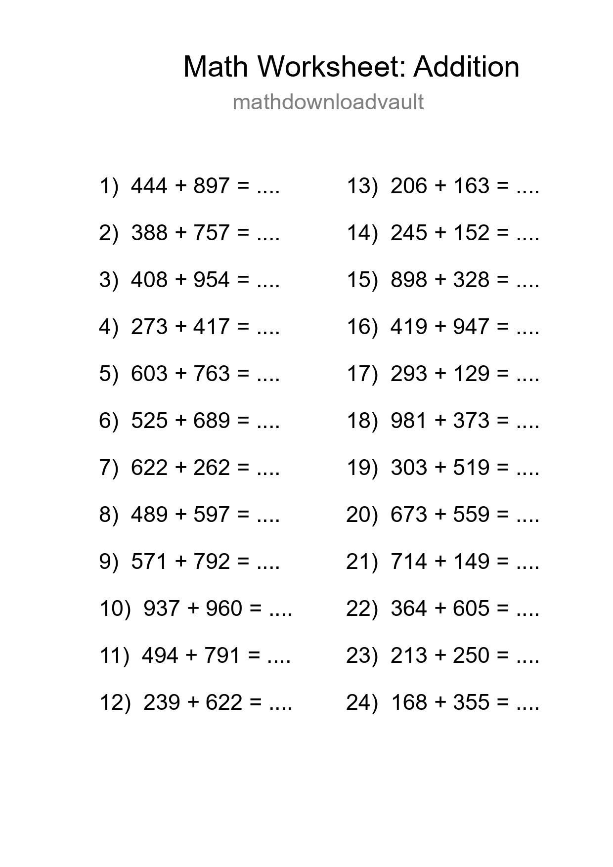 Free 24 Addition Math Worksheet For Grade 5 - Part 45