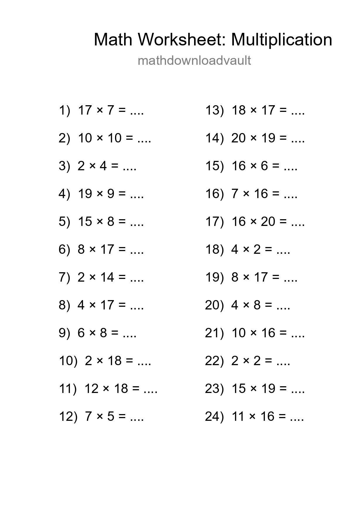Free 24 Multiplication Math Worksheet For Grade 2 - Part 216