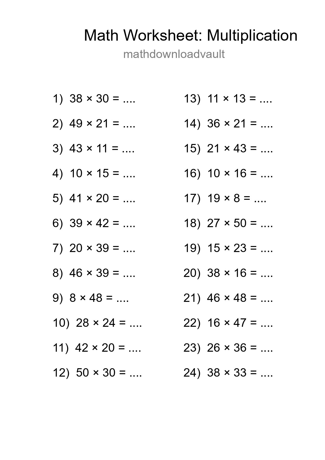 Free 24 Multiplication Math Worksheet For Grade 2 With Answers - Part 205