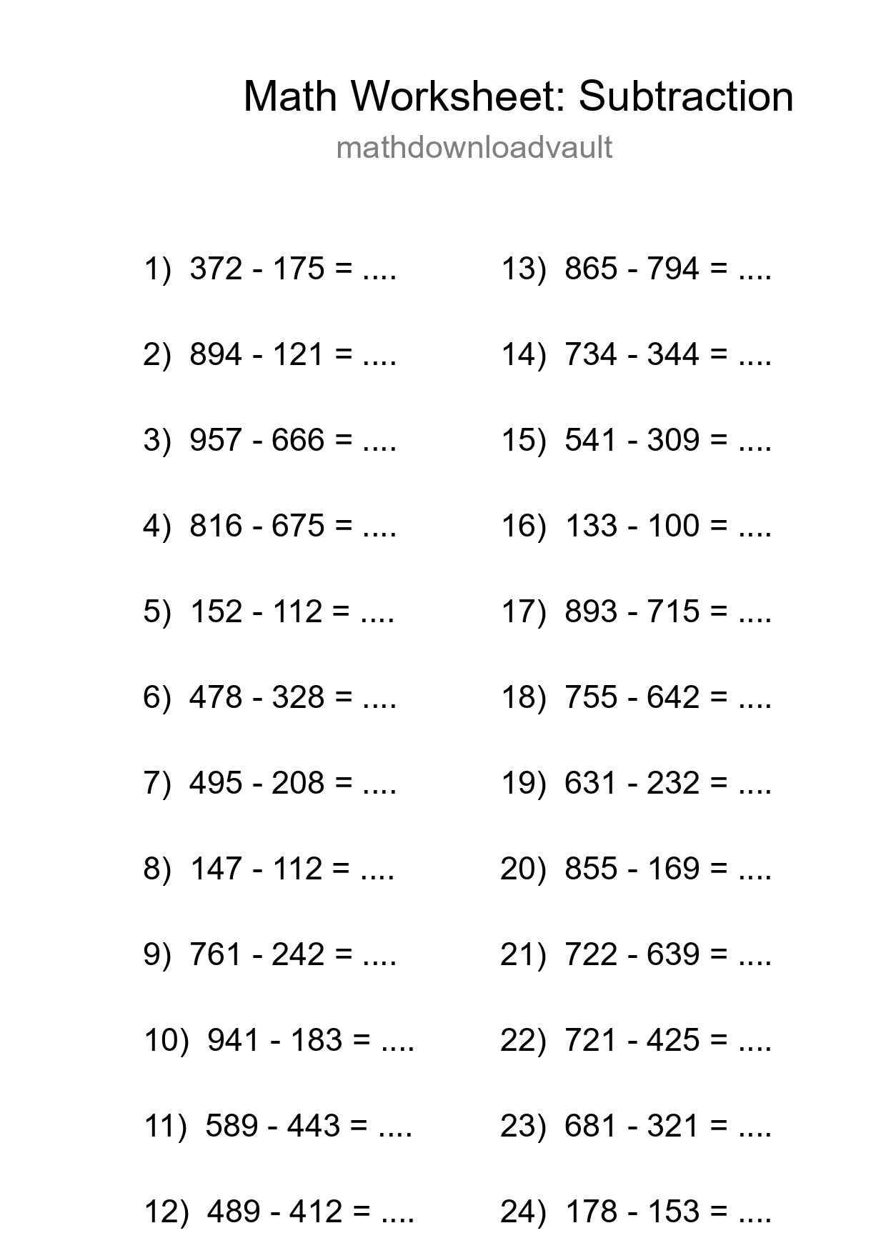 Free 24 Subtraction Math Worksheet For Grade 5 - Part 30
