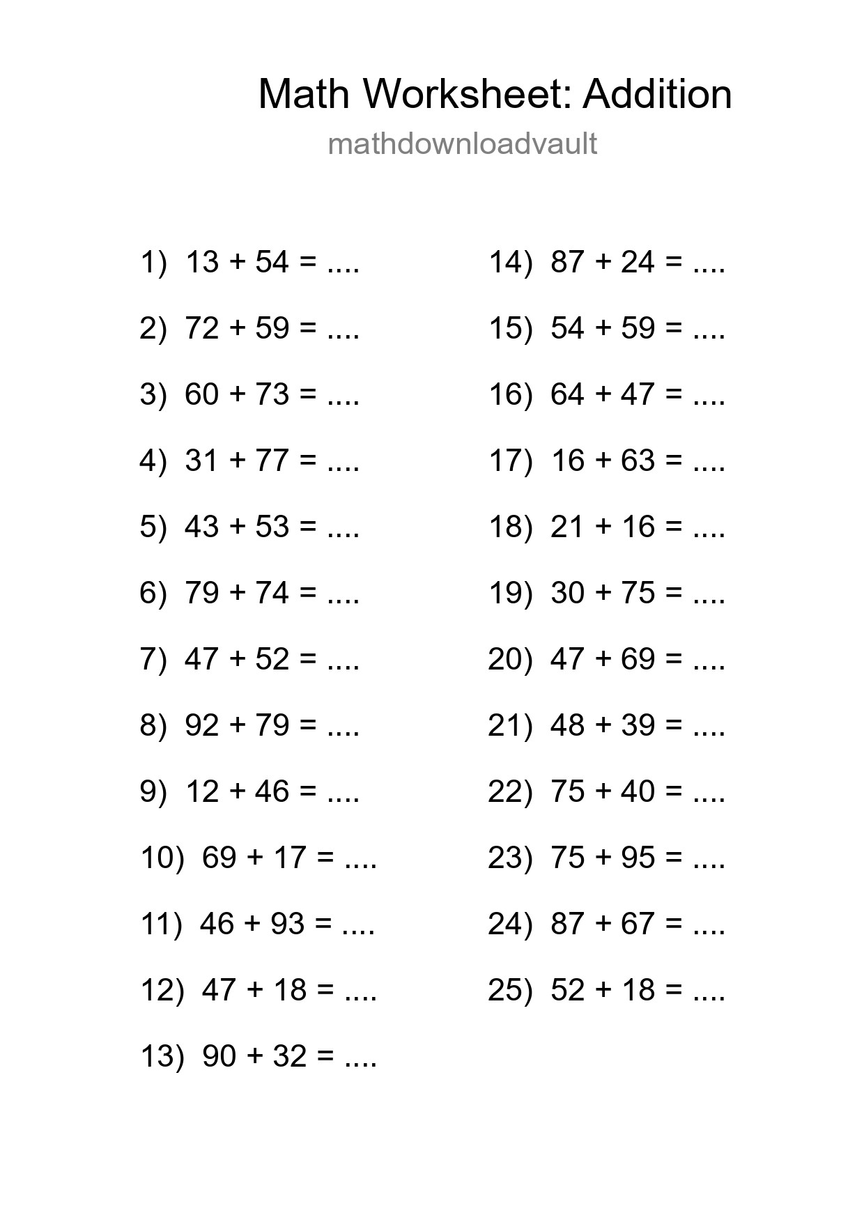 Free 25 Addition Math Worksheet For Grade 3 - Part 265