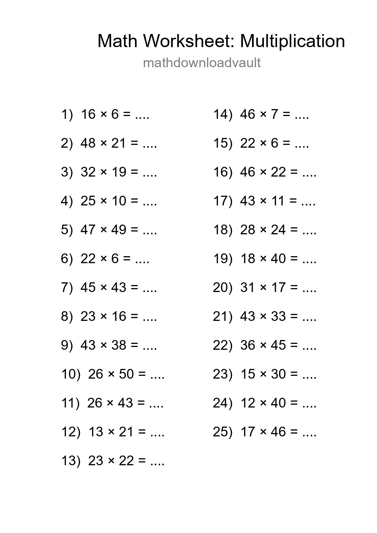 Free 25 Multiplication Math Worksheet For Grade 2 - Part 249