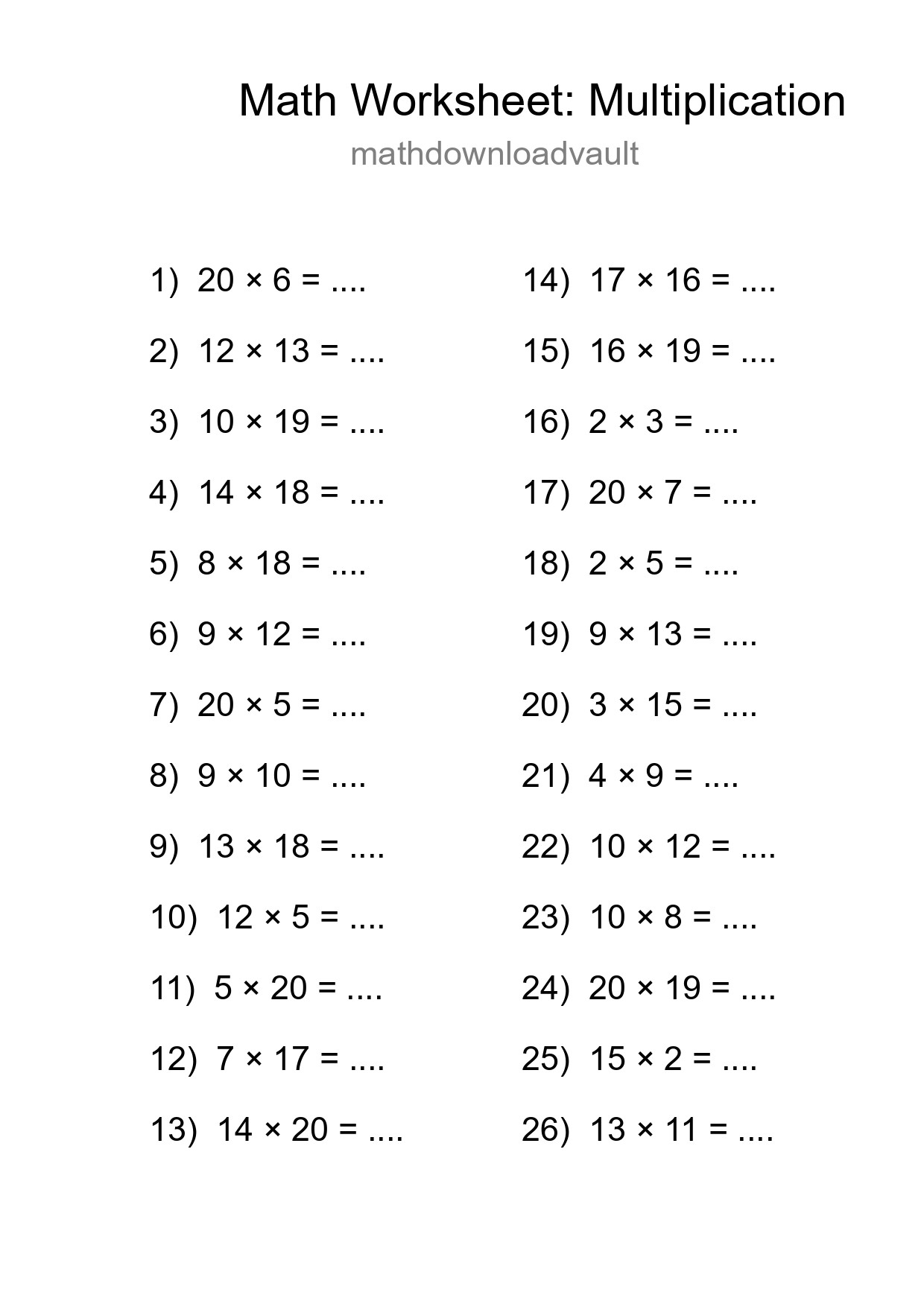 Free 26 Multiplication Math Worksheet For Grade 2 - Part 18