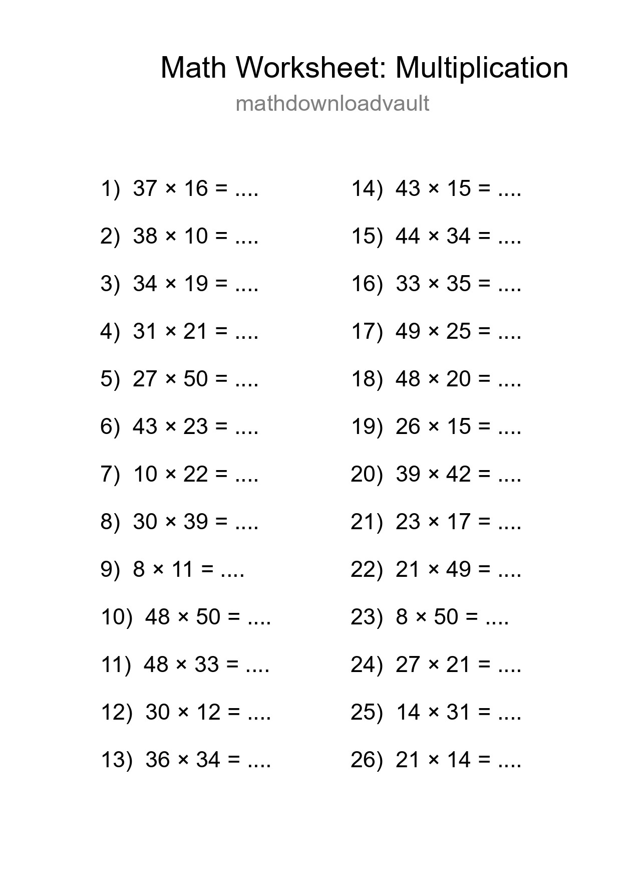 Free 26 Multiplication Math Worksheet For Grade 2 With Answers - Part 73