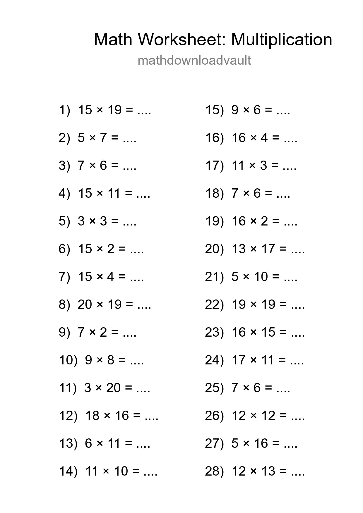 Free 28 Multiplication Math Worksheet For Grade 2 With Answers - Part 194