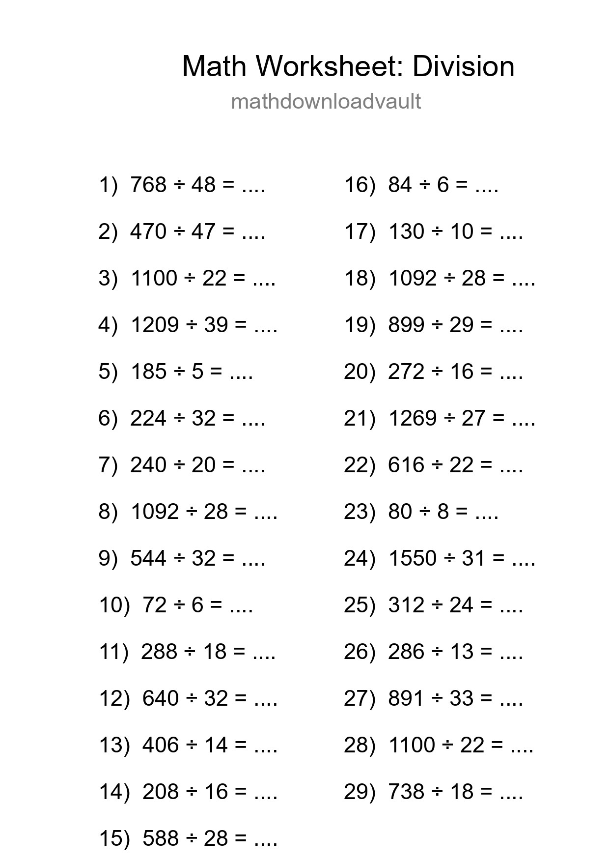 Free 29 Division Math Worksheet For Grade 2 With Answers - Part 169