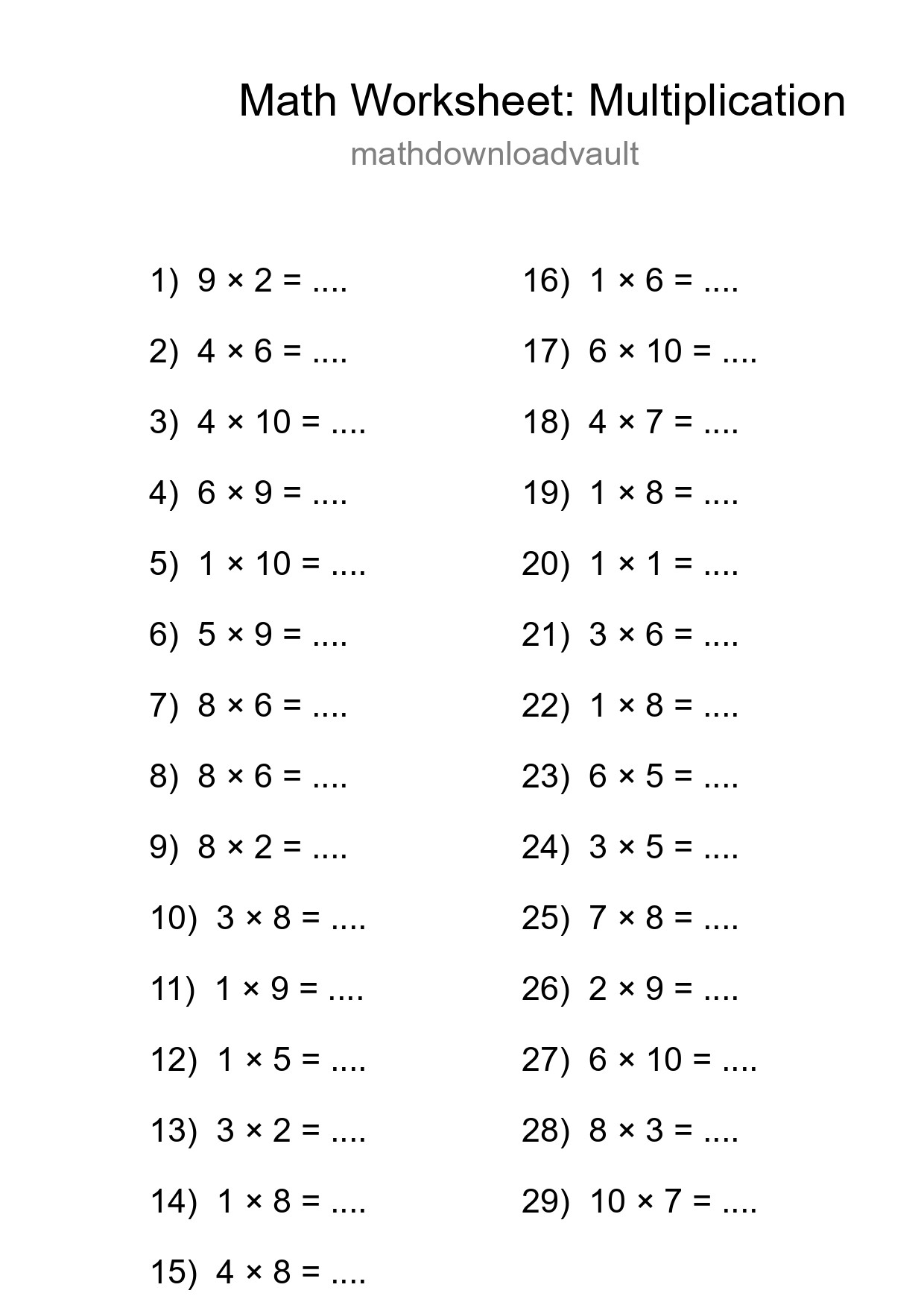Free 29 Multiplication Math Worksheet For Grade 1 With Answers - Part 139