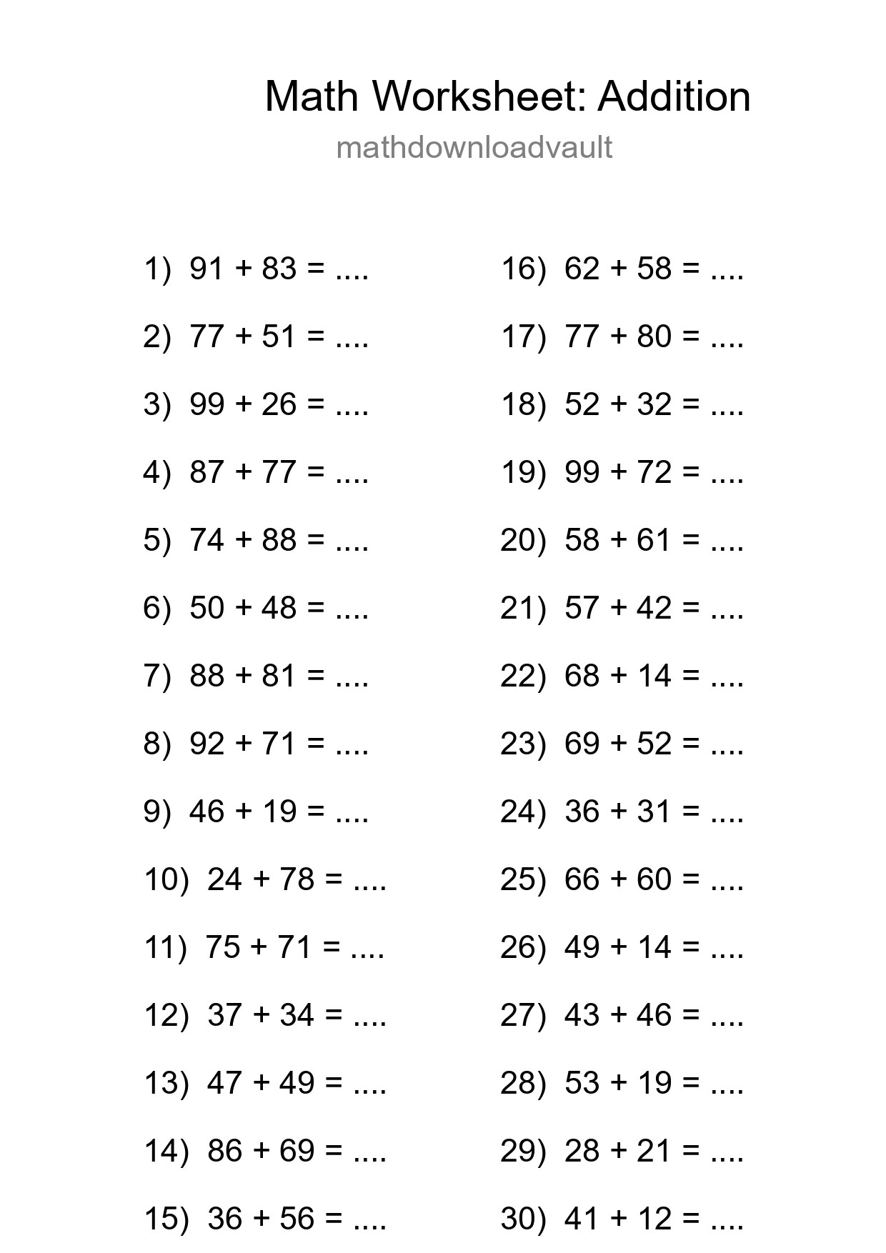 Free 30 Addition Math Worksheet For Grade 3 - Part 254