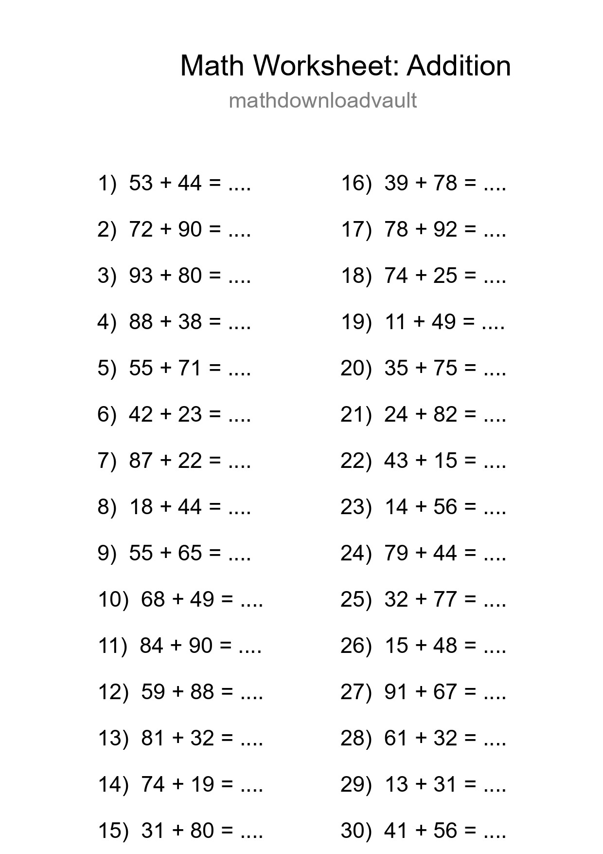 Free 30 Addition Math Worksheet For Grade 3 With Answers - Part 122