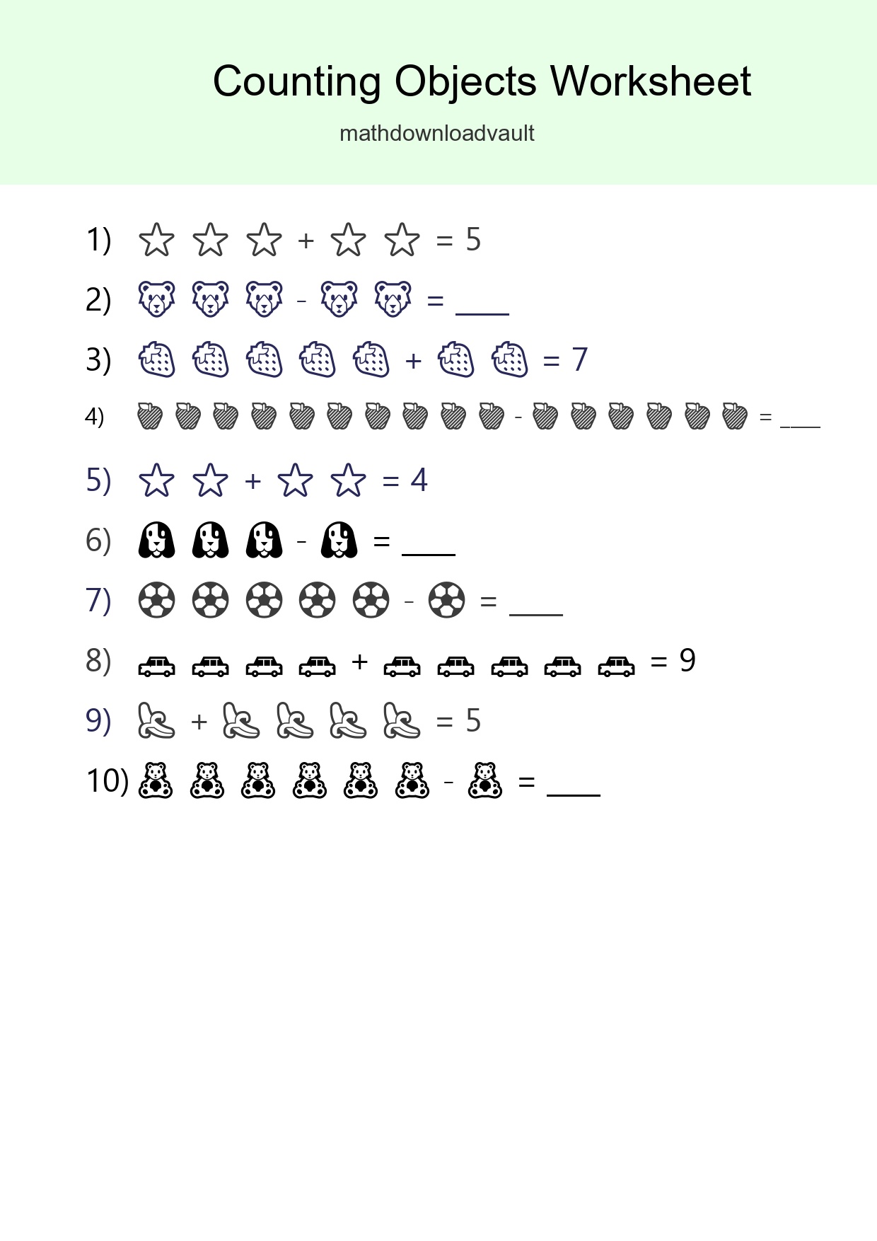 Free Counting Objects Worksheet For Kindergarten Printable - Part 157