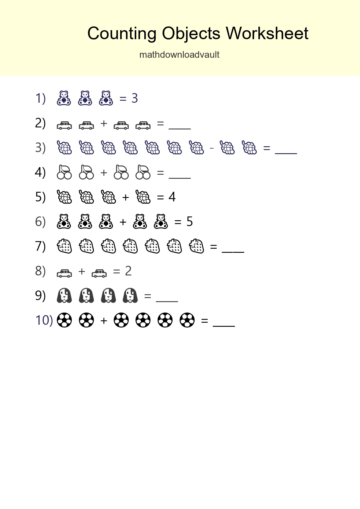 Free Counting Objects Worksheet For Kindergarten Printable - Part 91