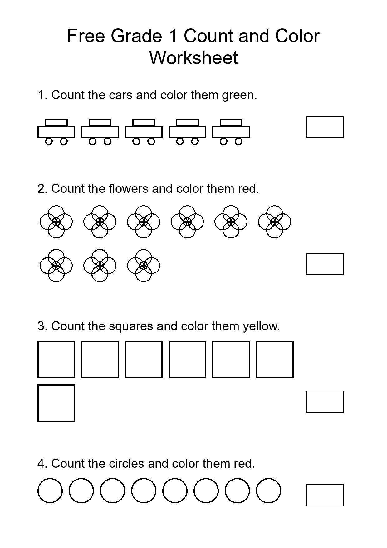 Free Grade 1 Count and Color Worksheet