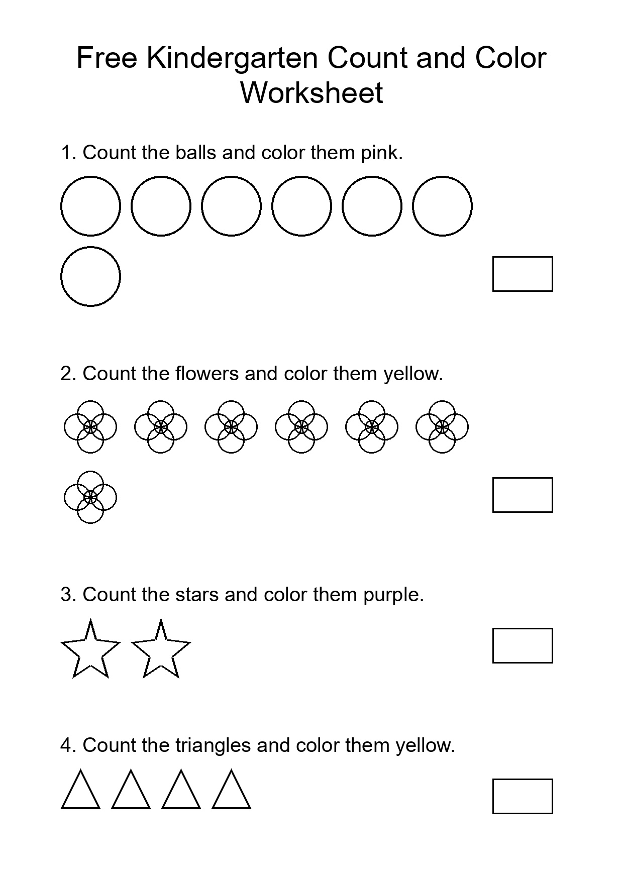 Free Kindergarten Count and Color Worksheet