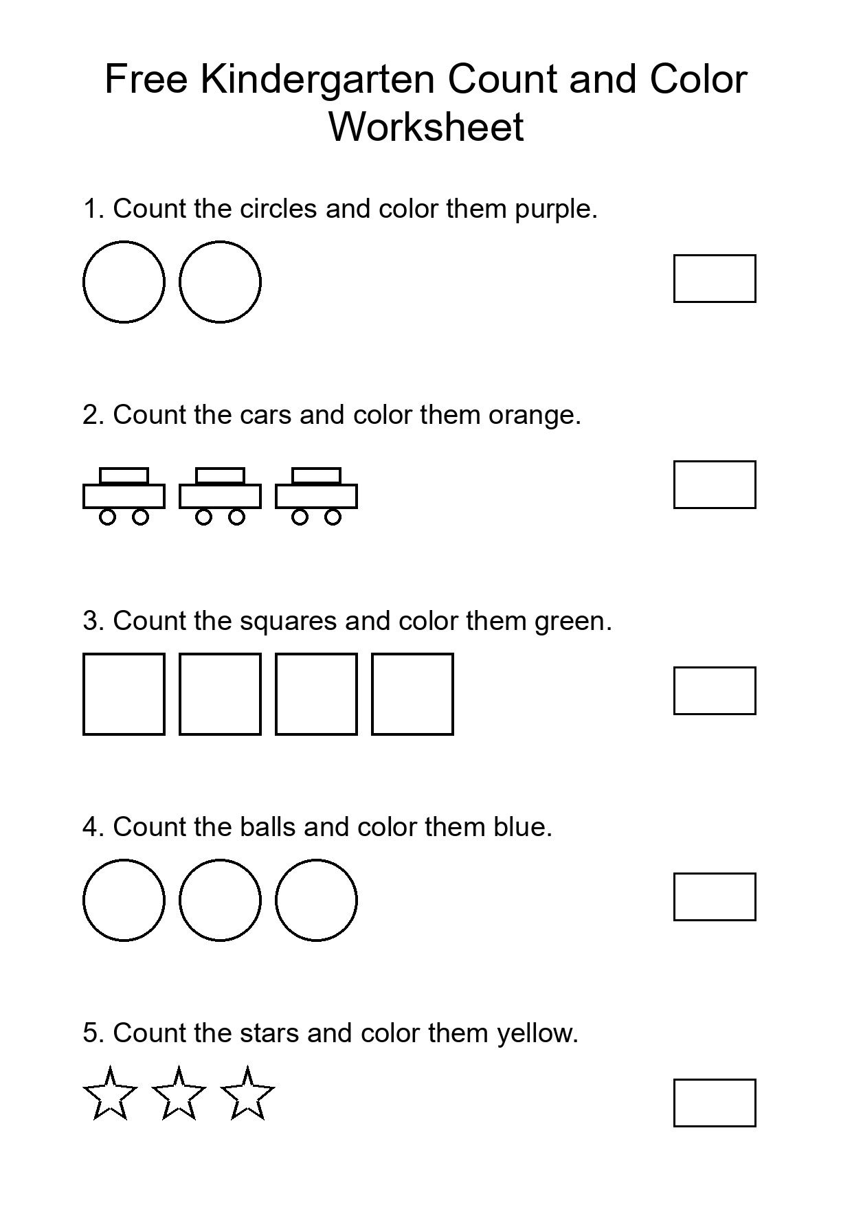 Free Kindergarten Count and Color Worksheet