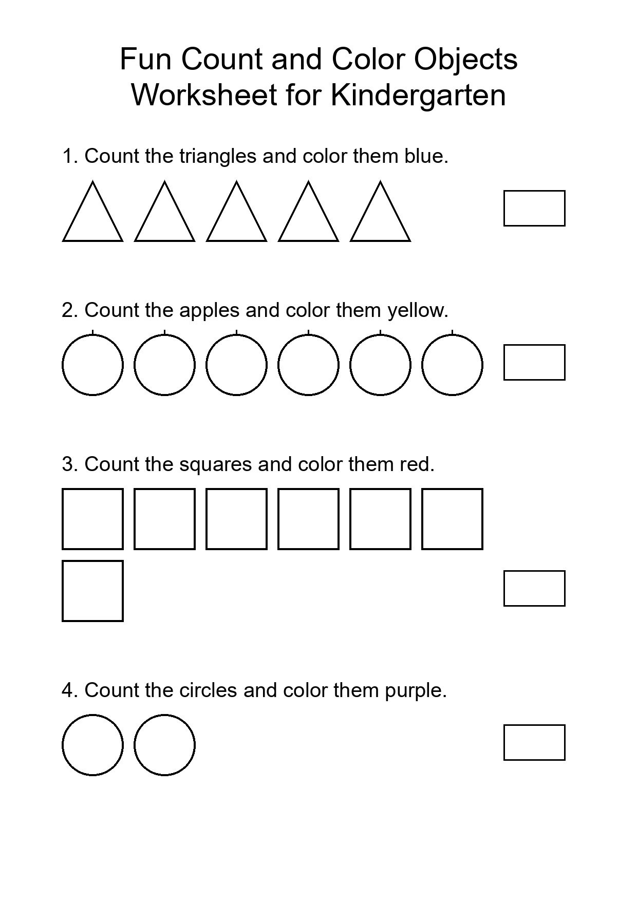Fun Count and Color Objects Worksheet for Kindergarten