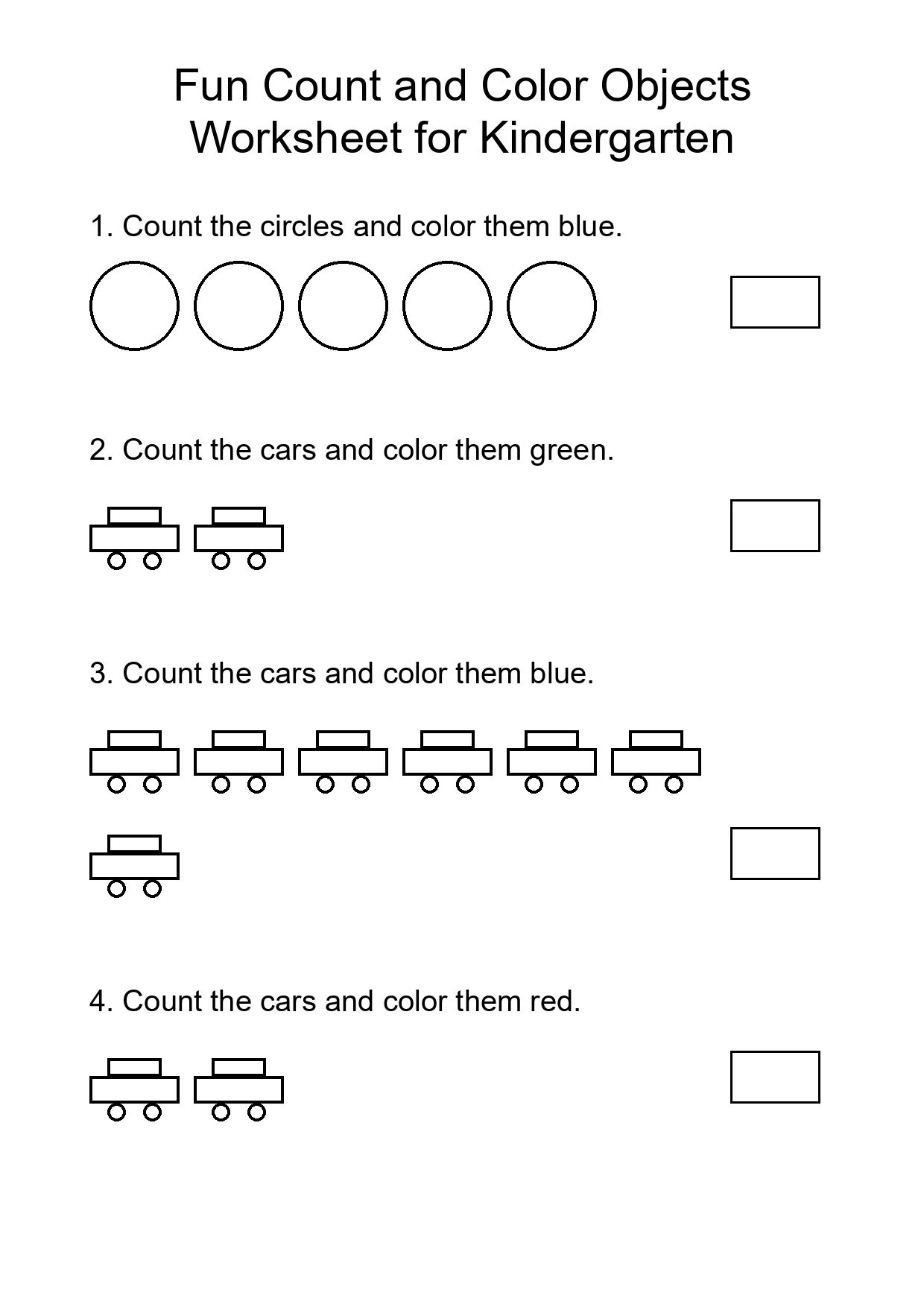 Fun Count and Color Objects Worksheet for Kindergarten