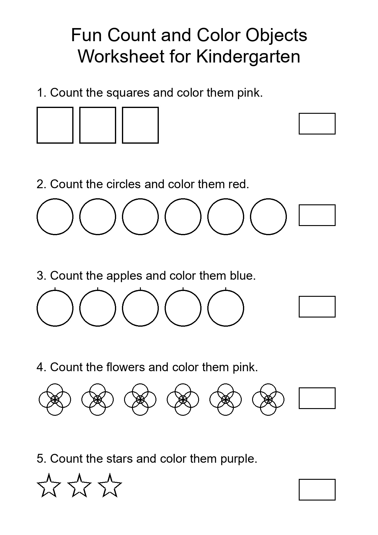 Fun Count and Color Objects Worksheet for Kindergarten