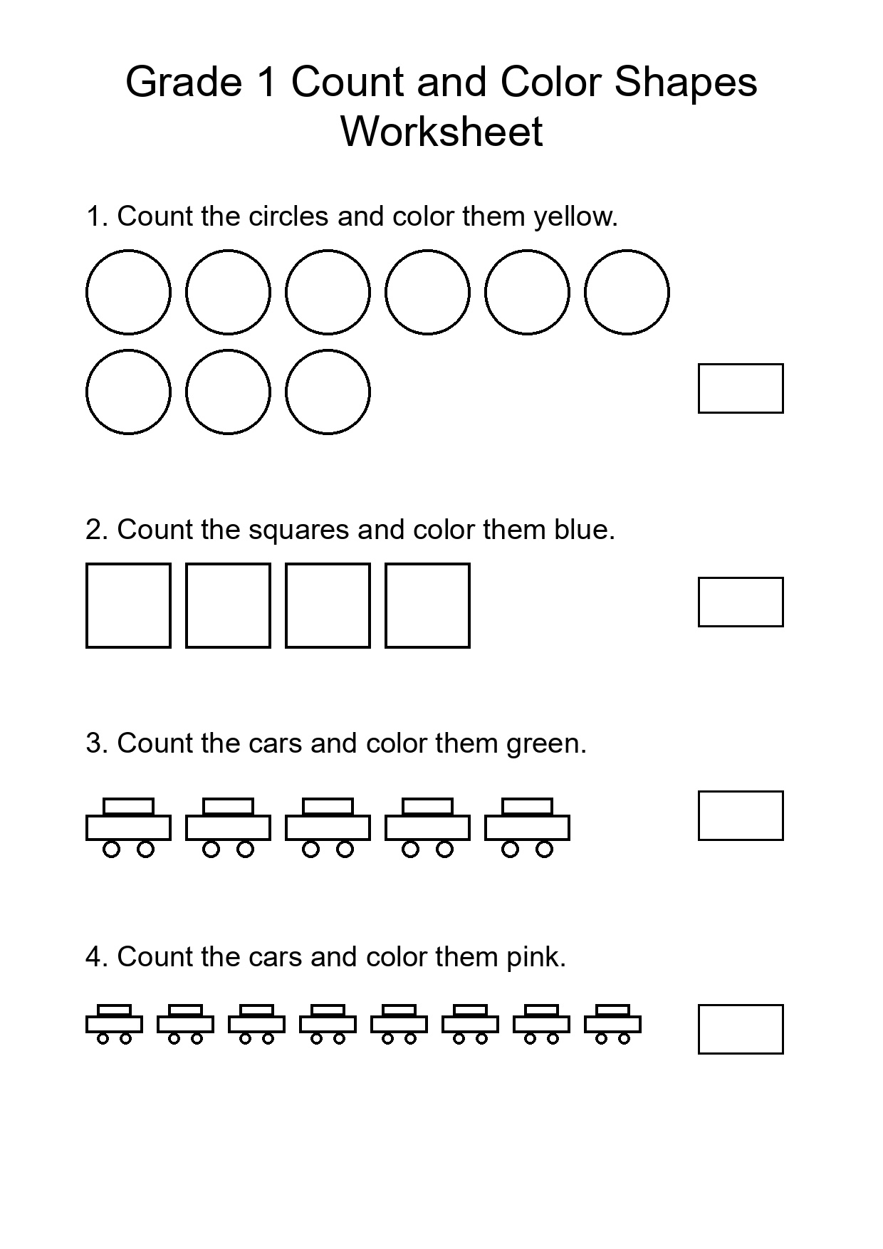 Grade 1 Count and Color Shapes Worksheet