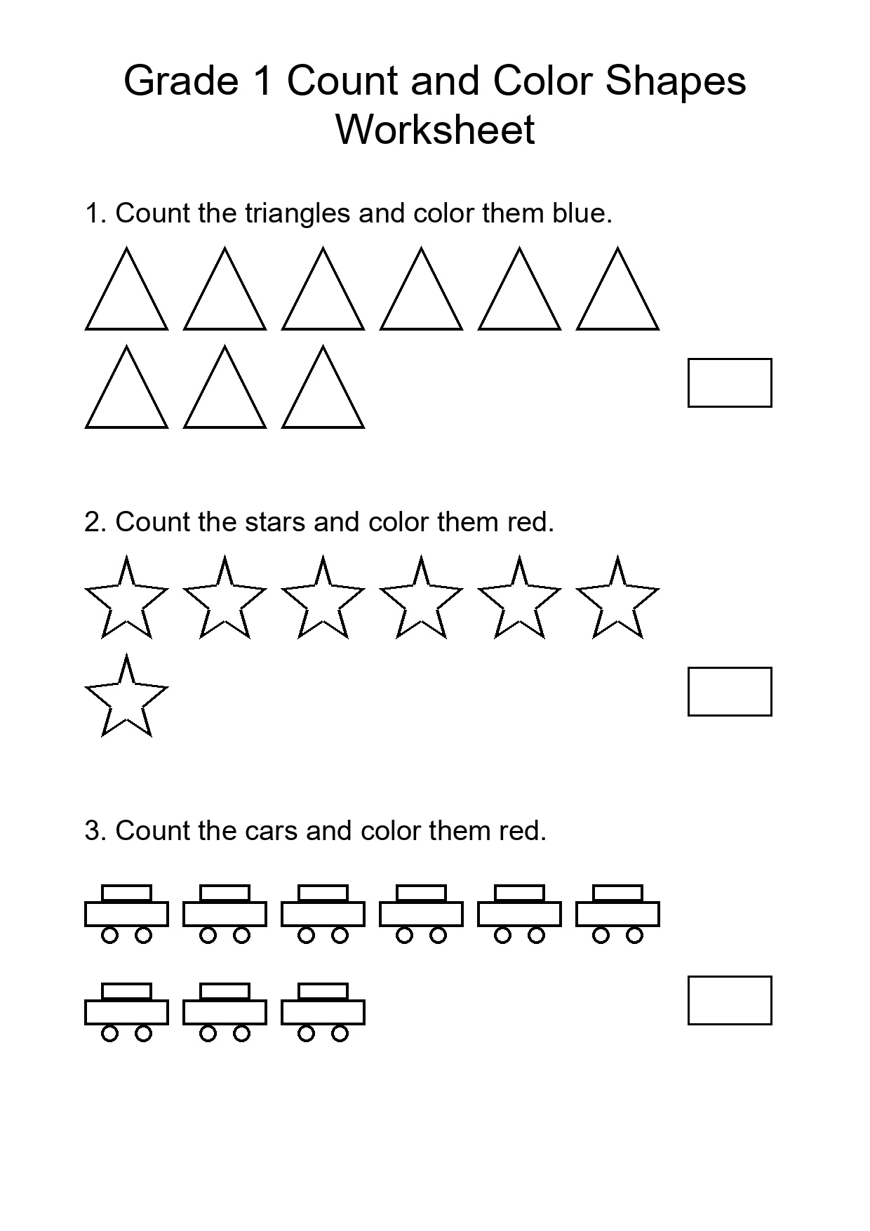 Grade 1 Count and Color Shapes Worksheet