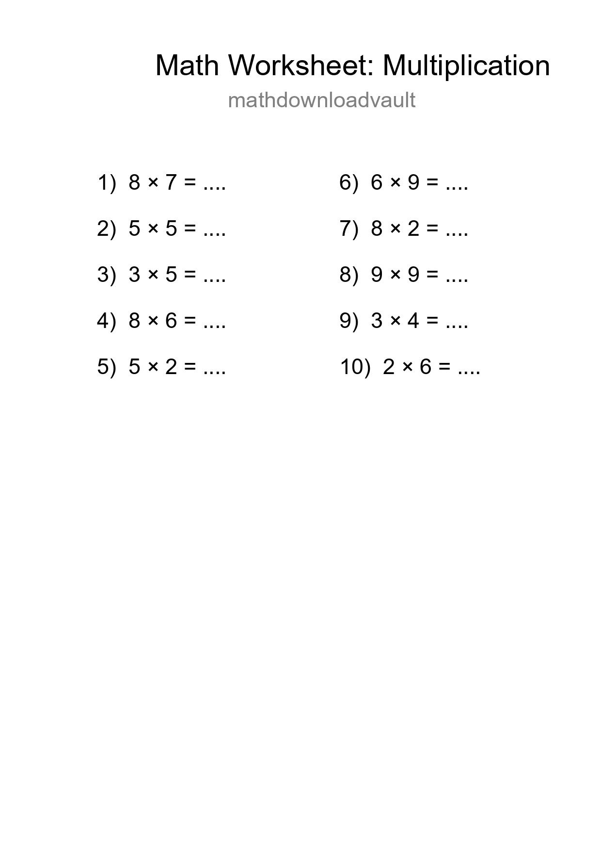 Grade 1 Multiplication Practice Worksheet (10 Problems) - Part 293