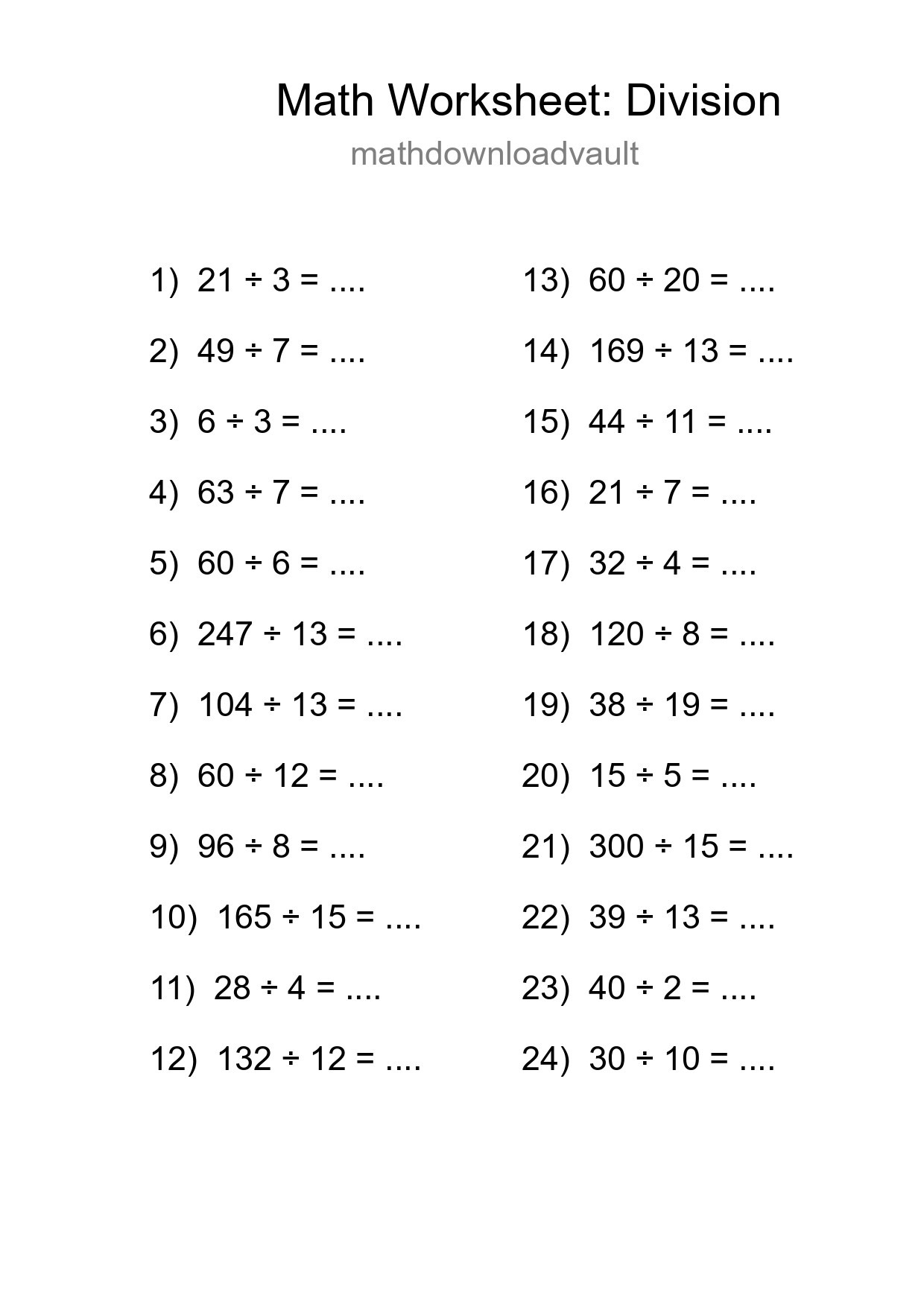 Grade 2 Division Practice Worksheet (24 Problems) - Part 180