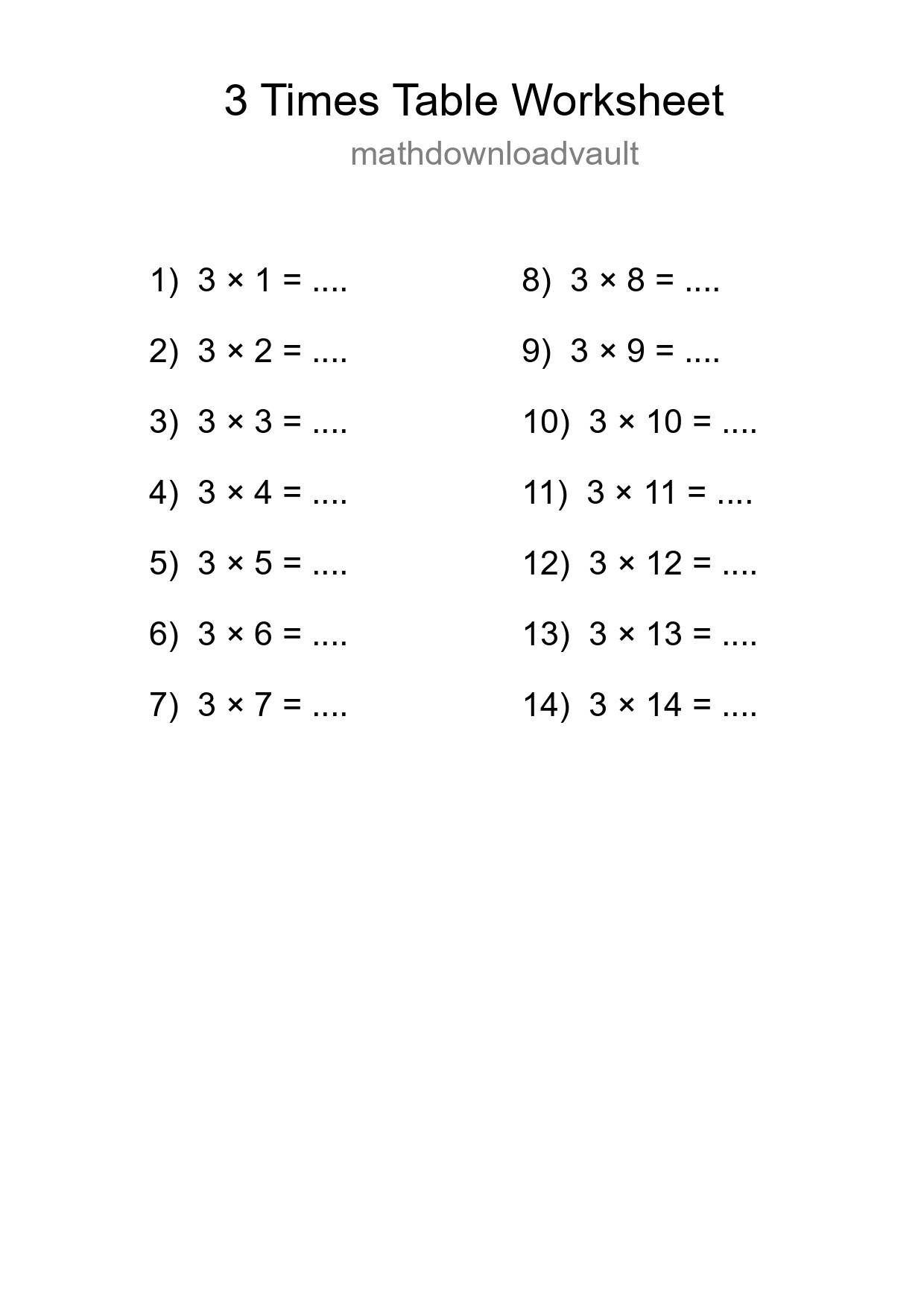 Grade 2 Multiplication Table 3 Practice - Part 97