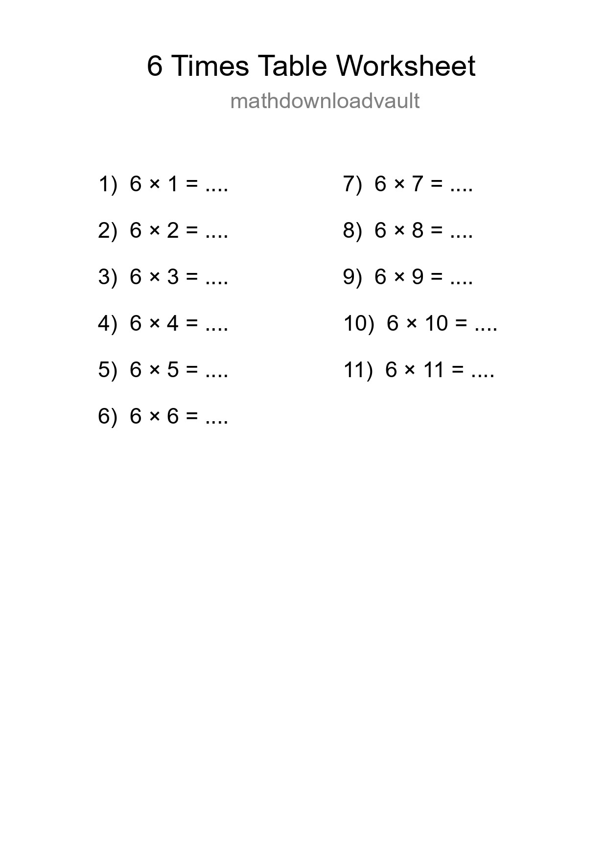 Grade 3 Multiplication Table 6 Practice - Part 108