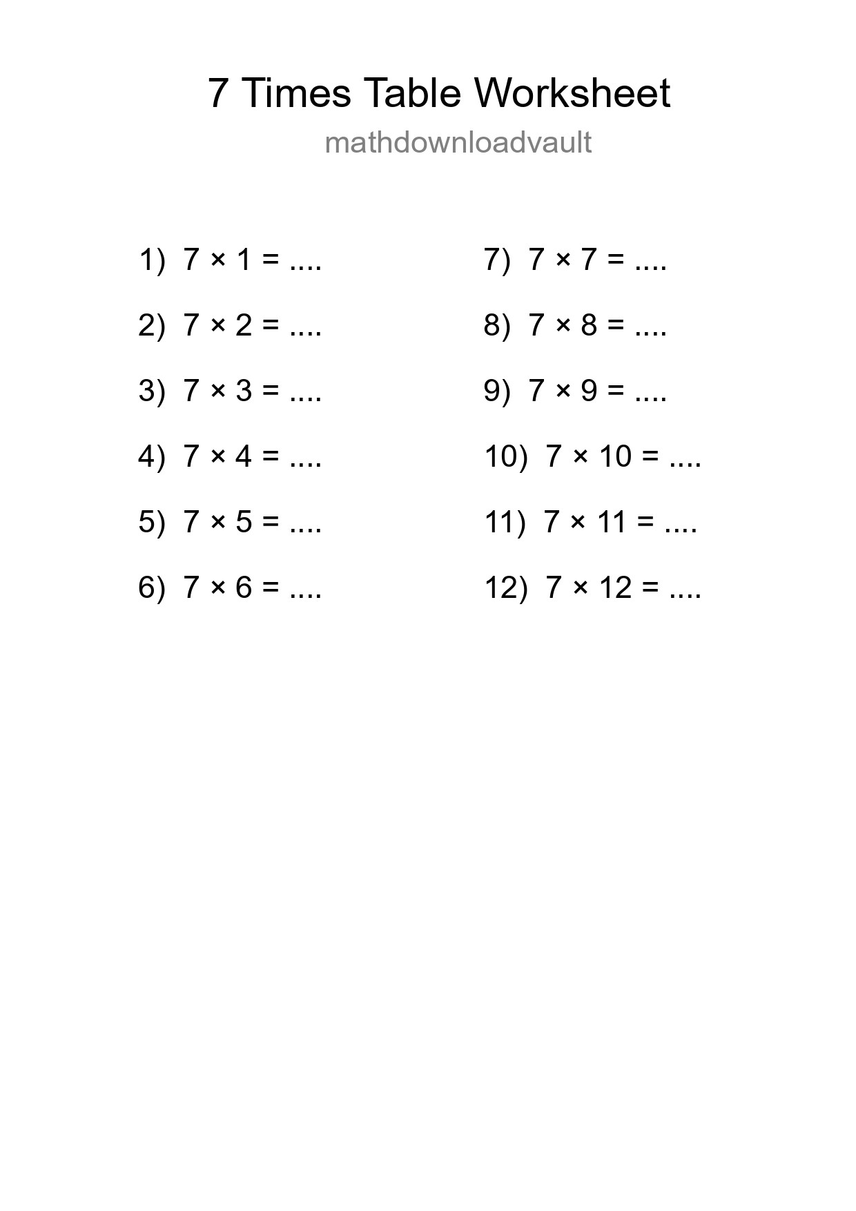 Grade 3 Multiplication Table 7 Practice - Part 240