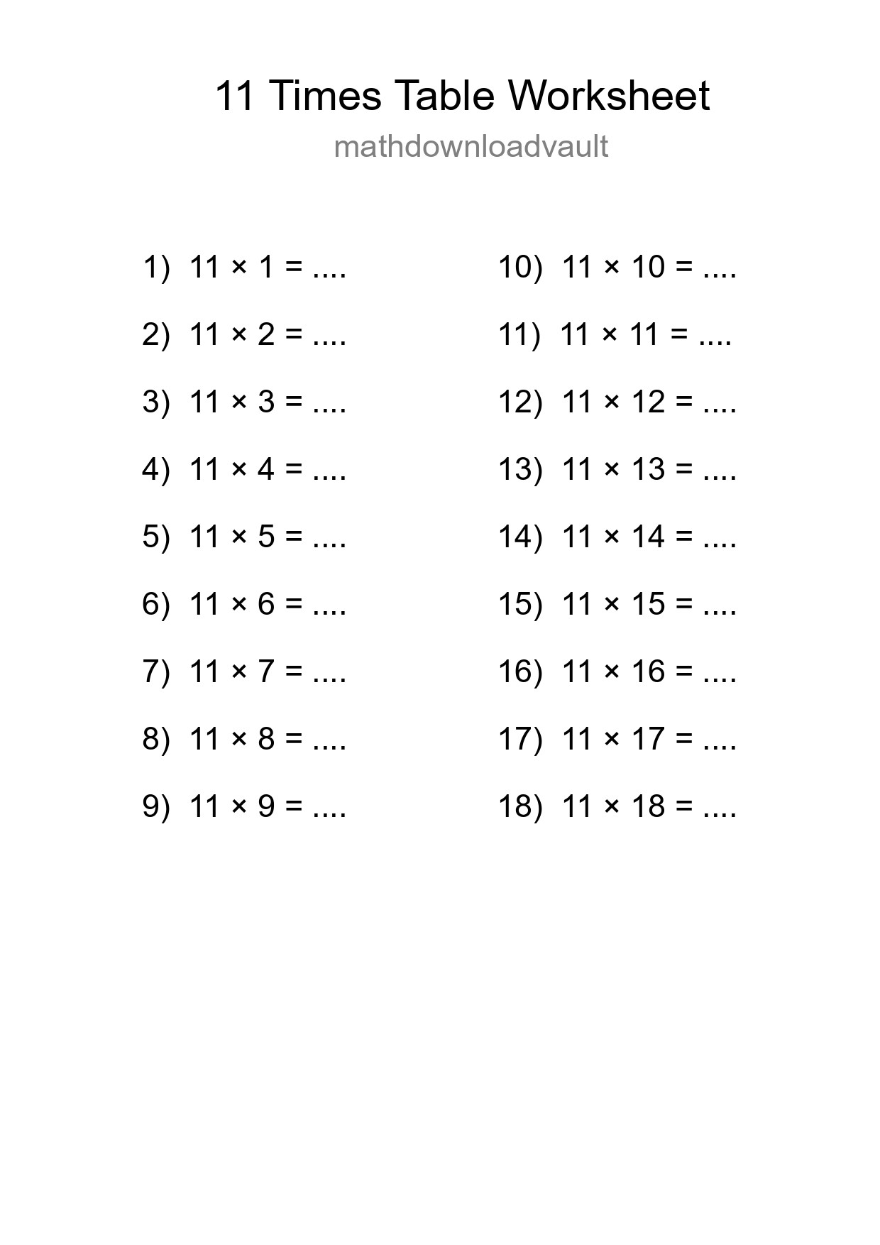 Grade 4 Multiplication Table 11 Practice - Part 163